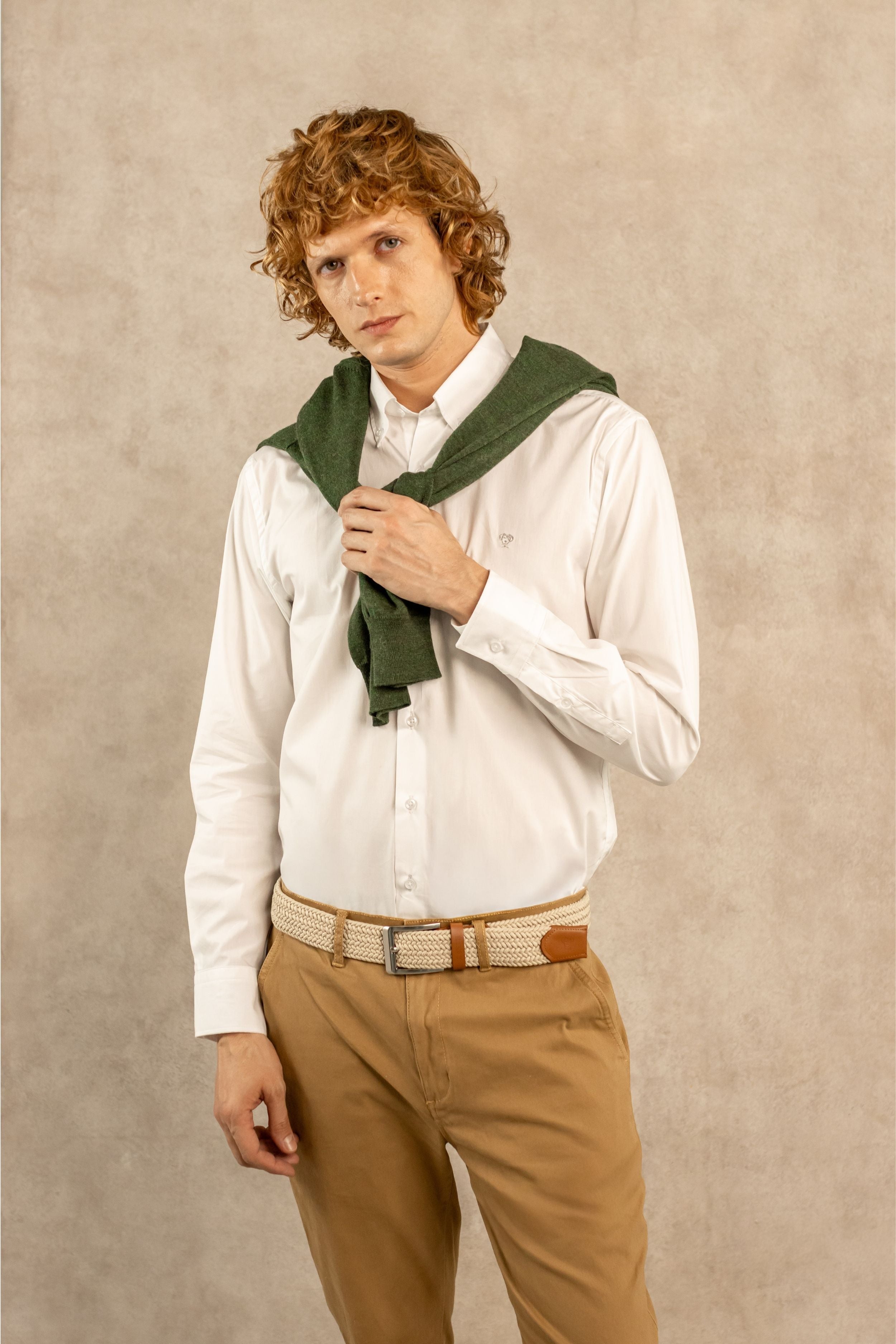 Camisa Antimanchas Popelina Blanca Logo Gris Claro - Talla Regular