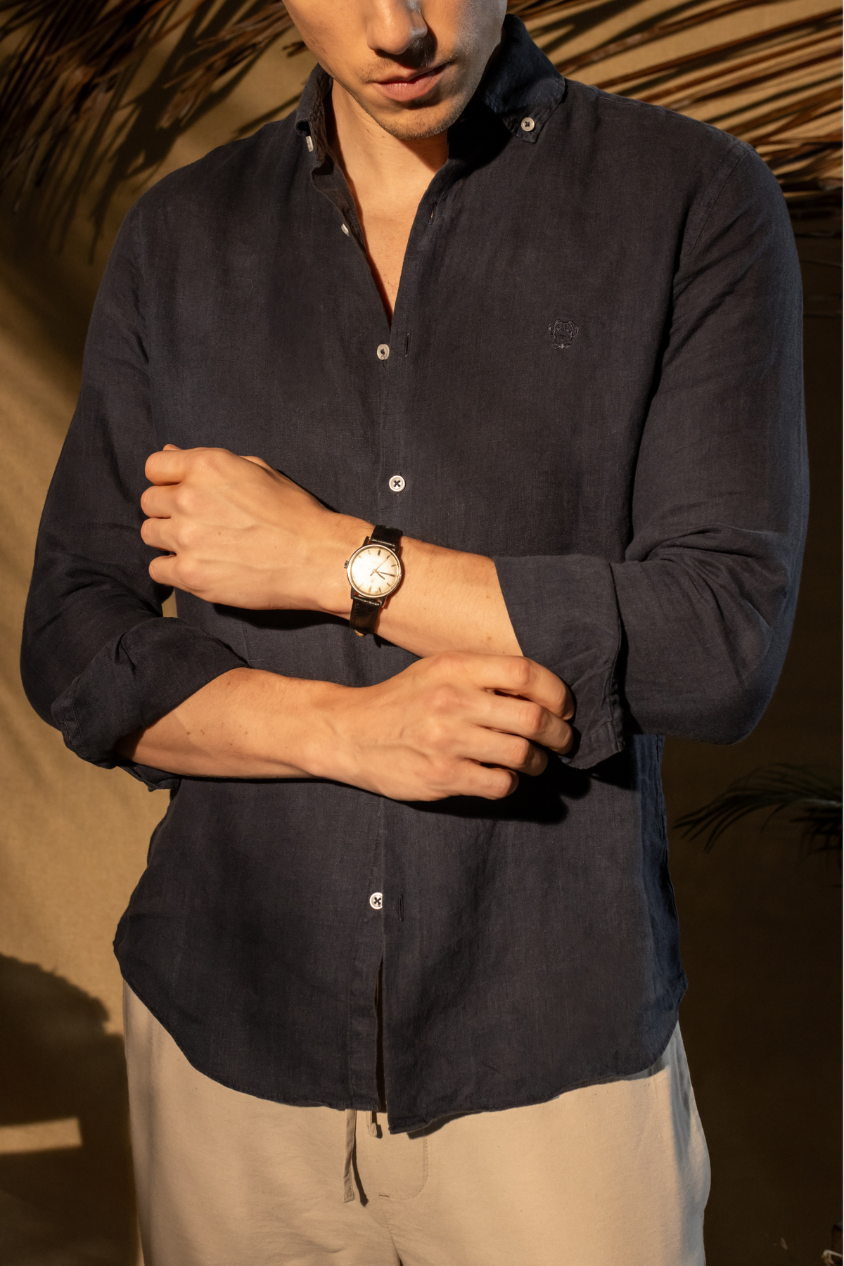 Camisa Lino Azul Oscuro