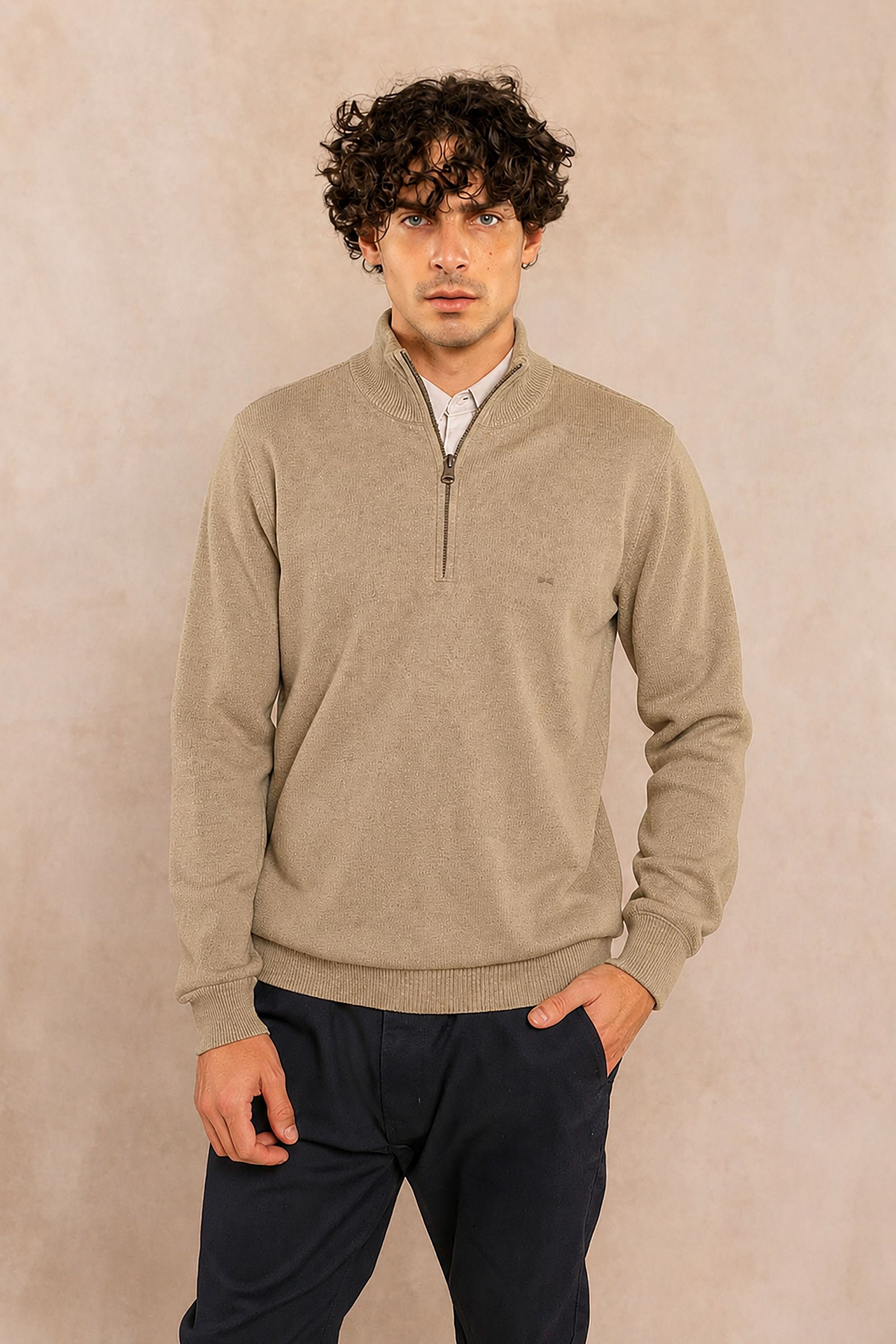 Halfzip Algodon Peinado Antiarrugas Arena