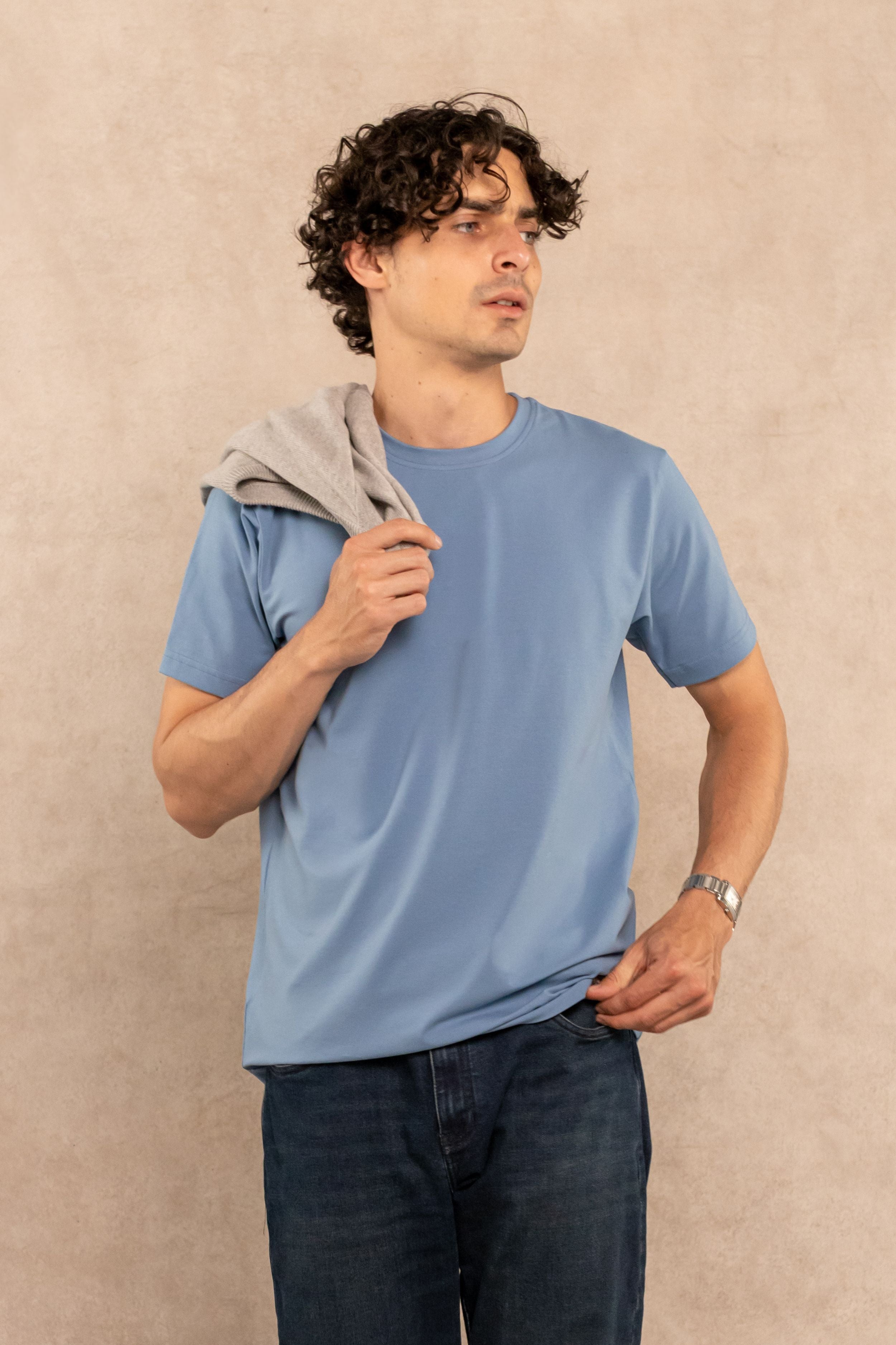 T-Shirt Antimanchas Azul Chino - Talla Regular