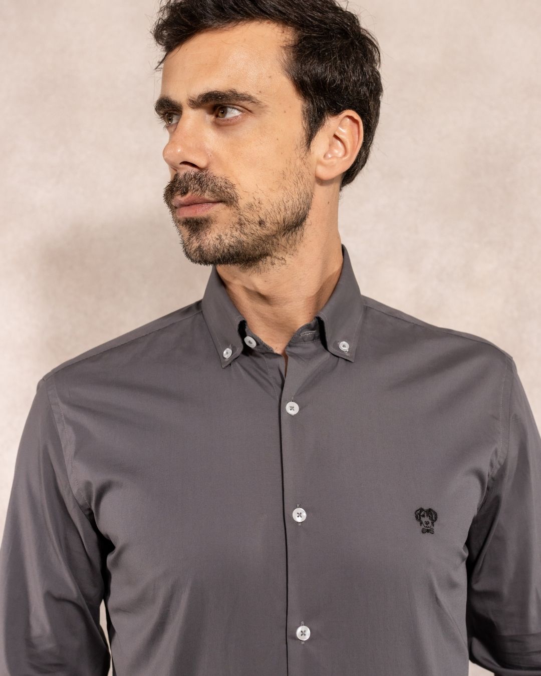 Camisa Antimanchas Popelina Gris Oscuro - Talla Regular