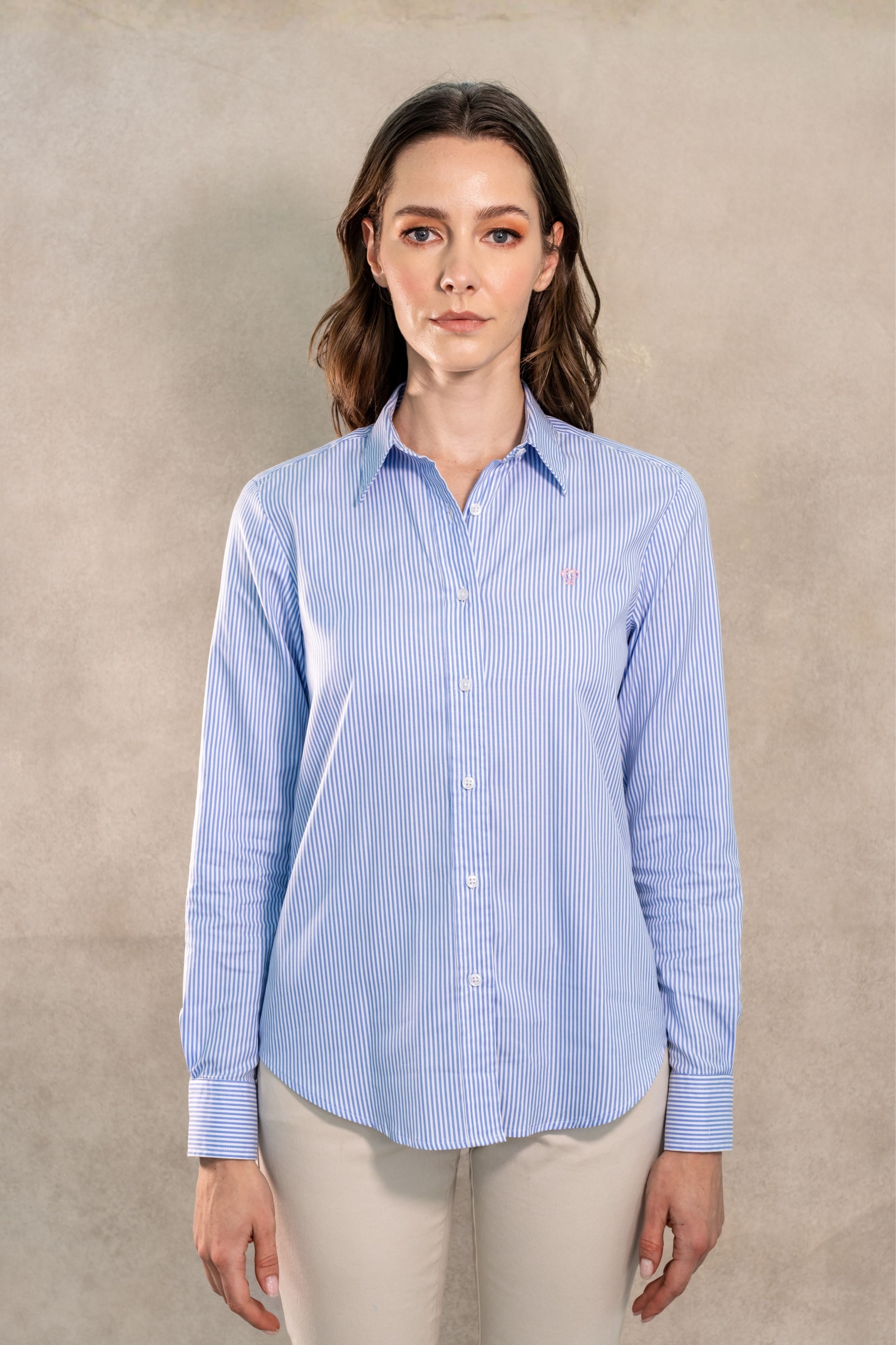 Camisa Antimanchas Oxford de Mujer Rayas Azul Yale