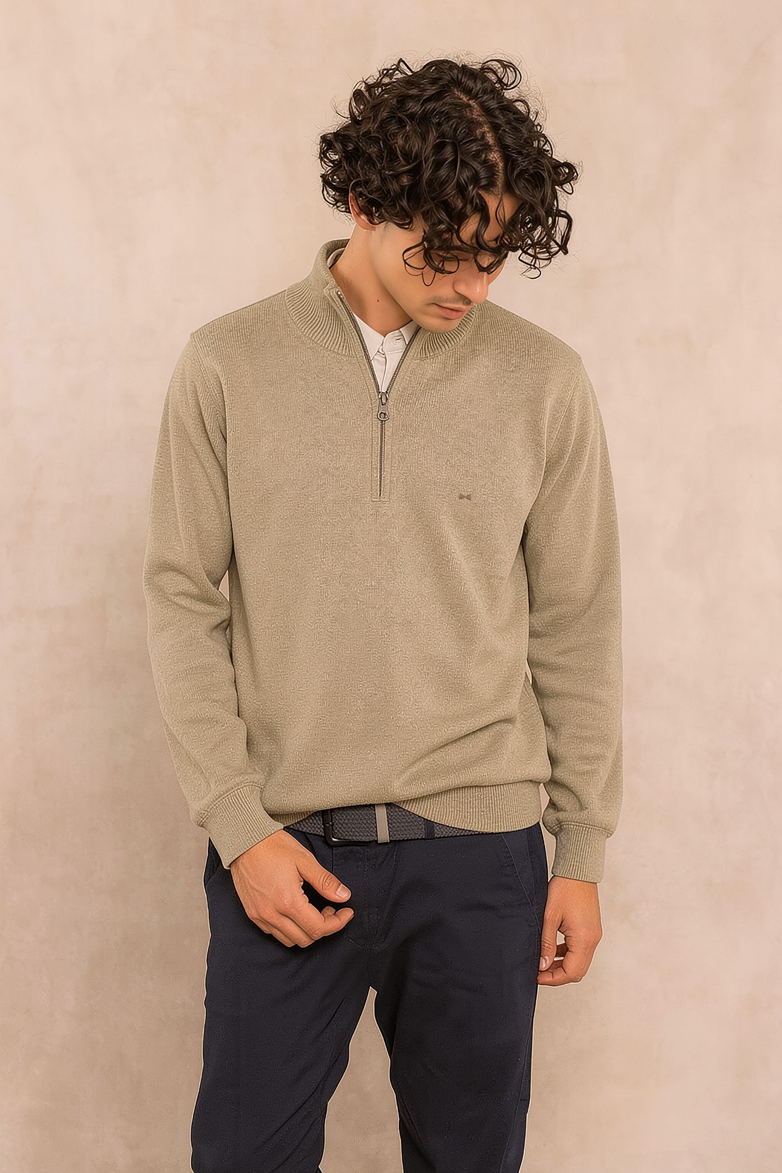 Halfzip Algodon Peinado Antiarrugas Arena