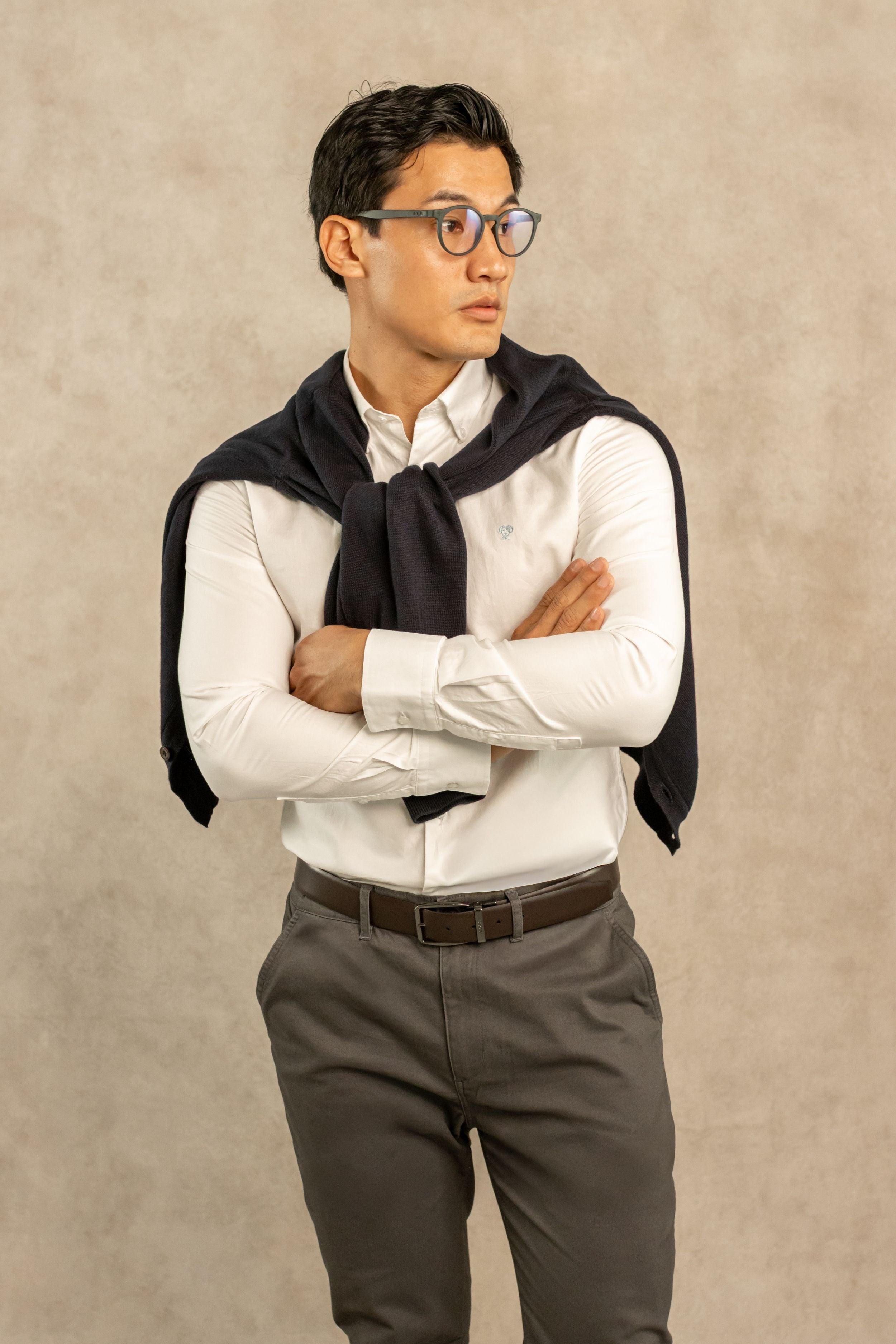 Camisa Antimanchas Oxford Blanco Logo Azul Medio