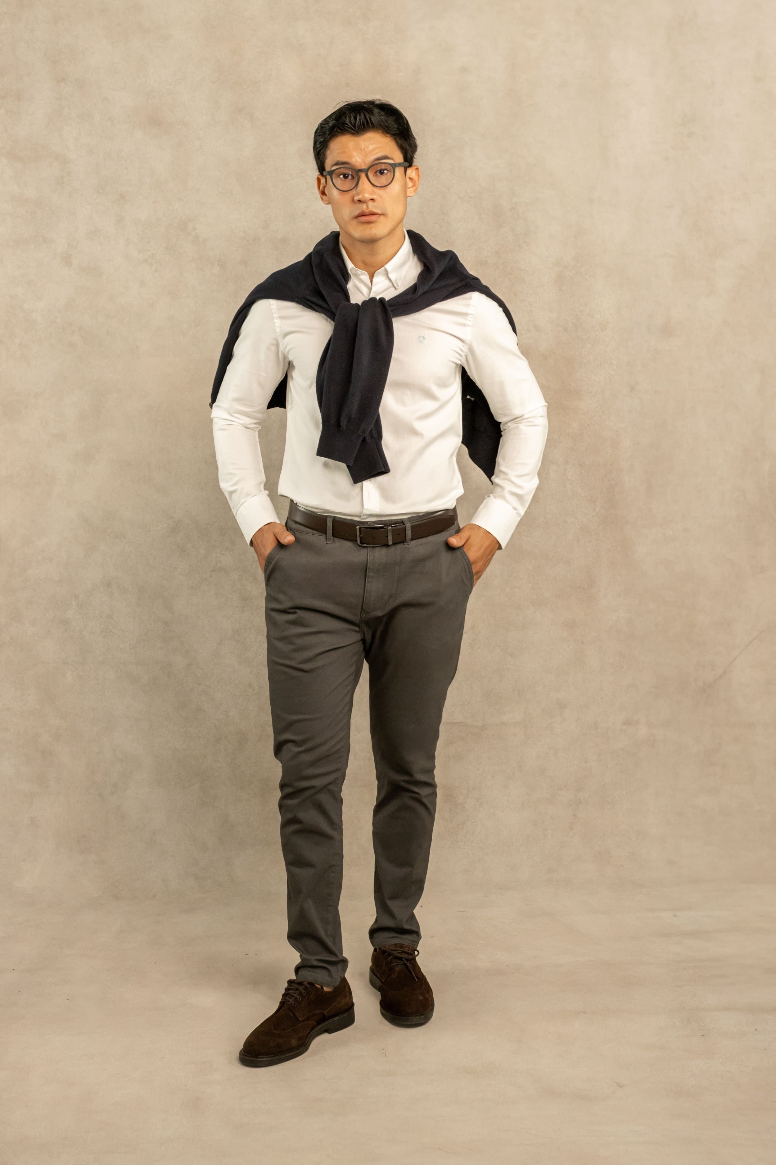 Camisa Antimanchas Oxford Blanco Logo Azul Medio