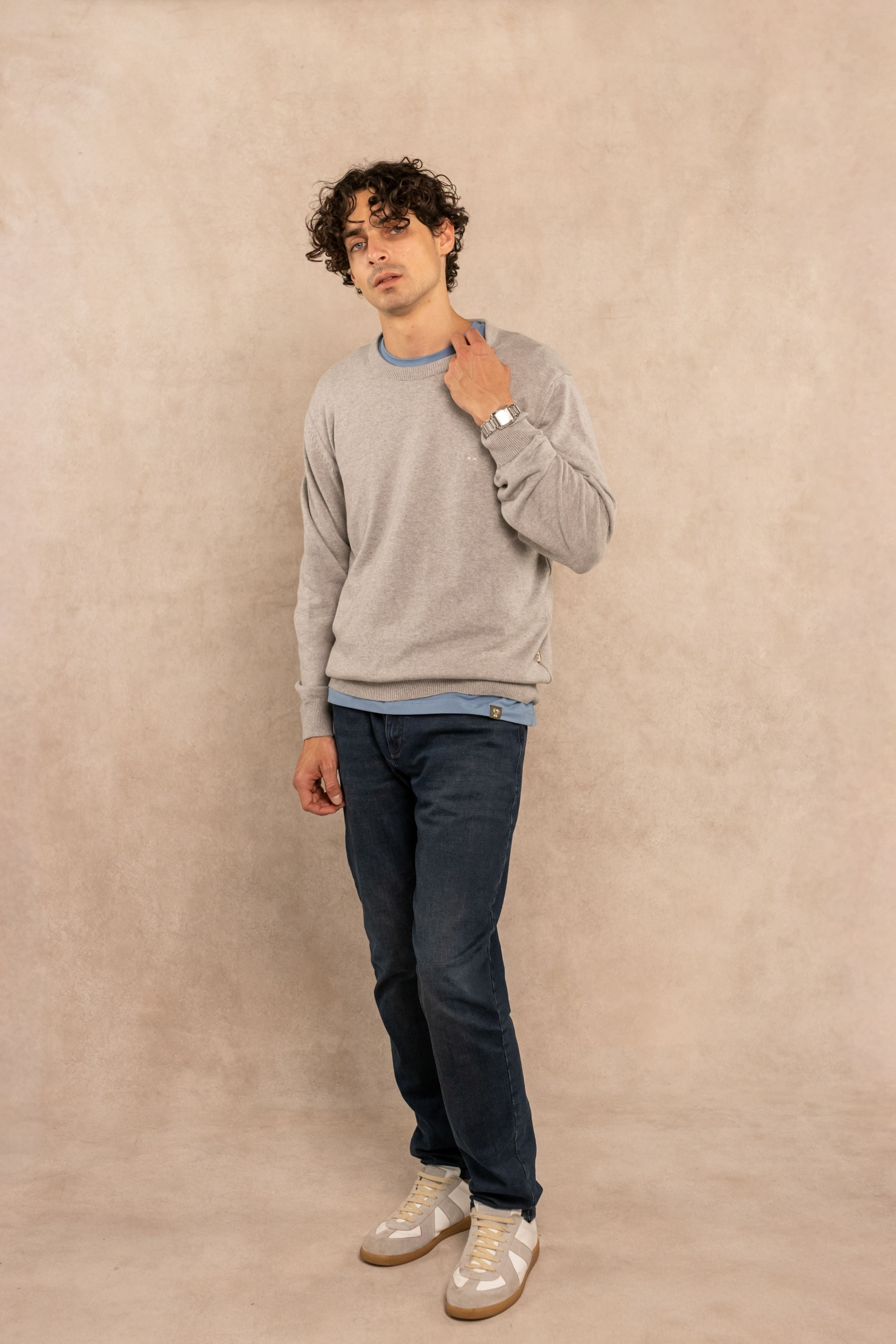 Sueter Algodon Peinado Cuello Redondo Gris Claro
