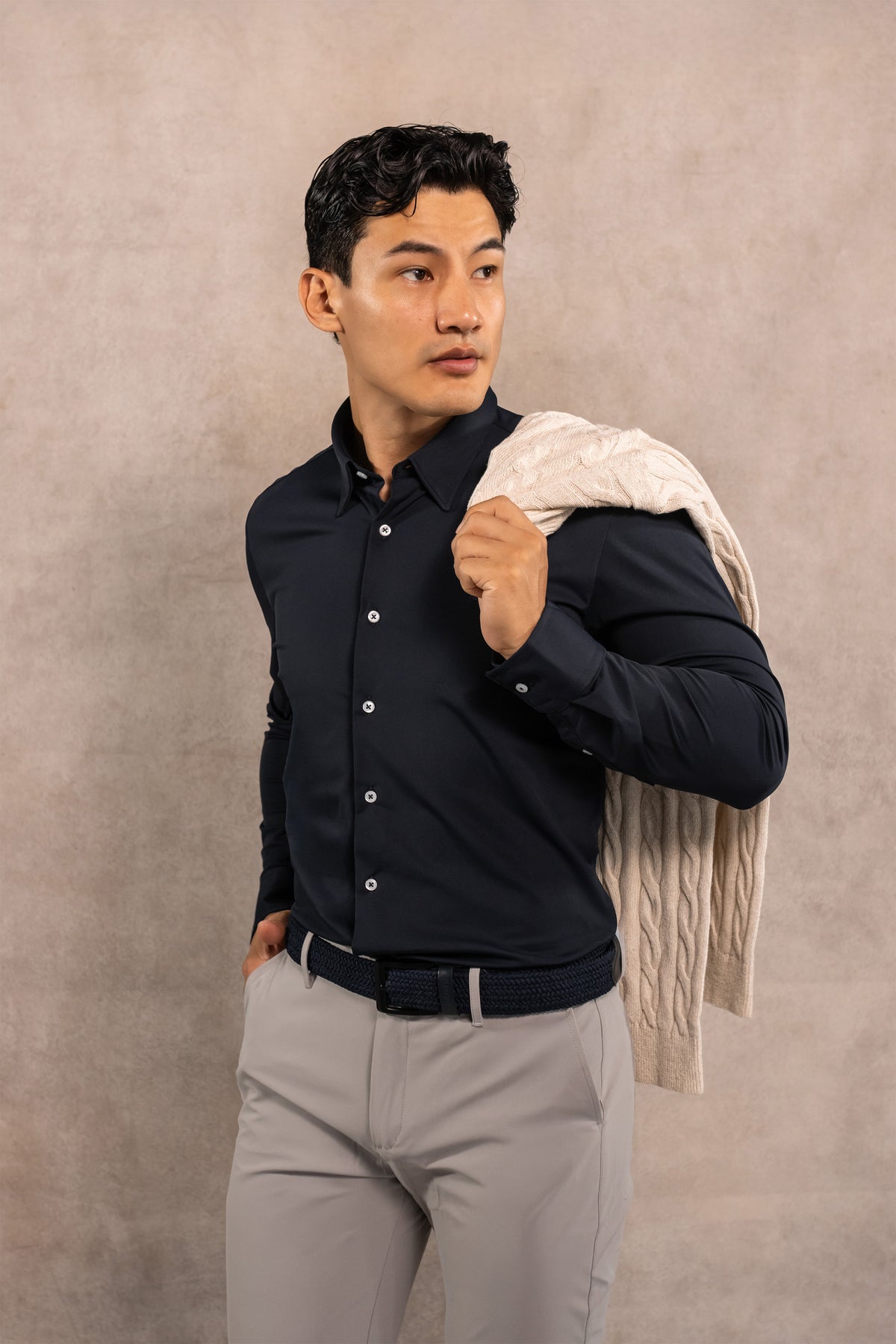 Camisa Performance Oxford Azul Oscuro