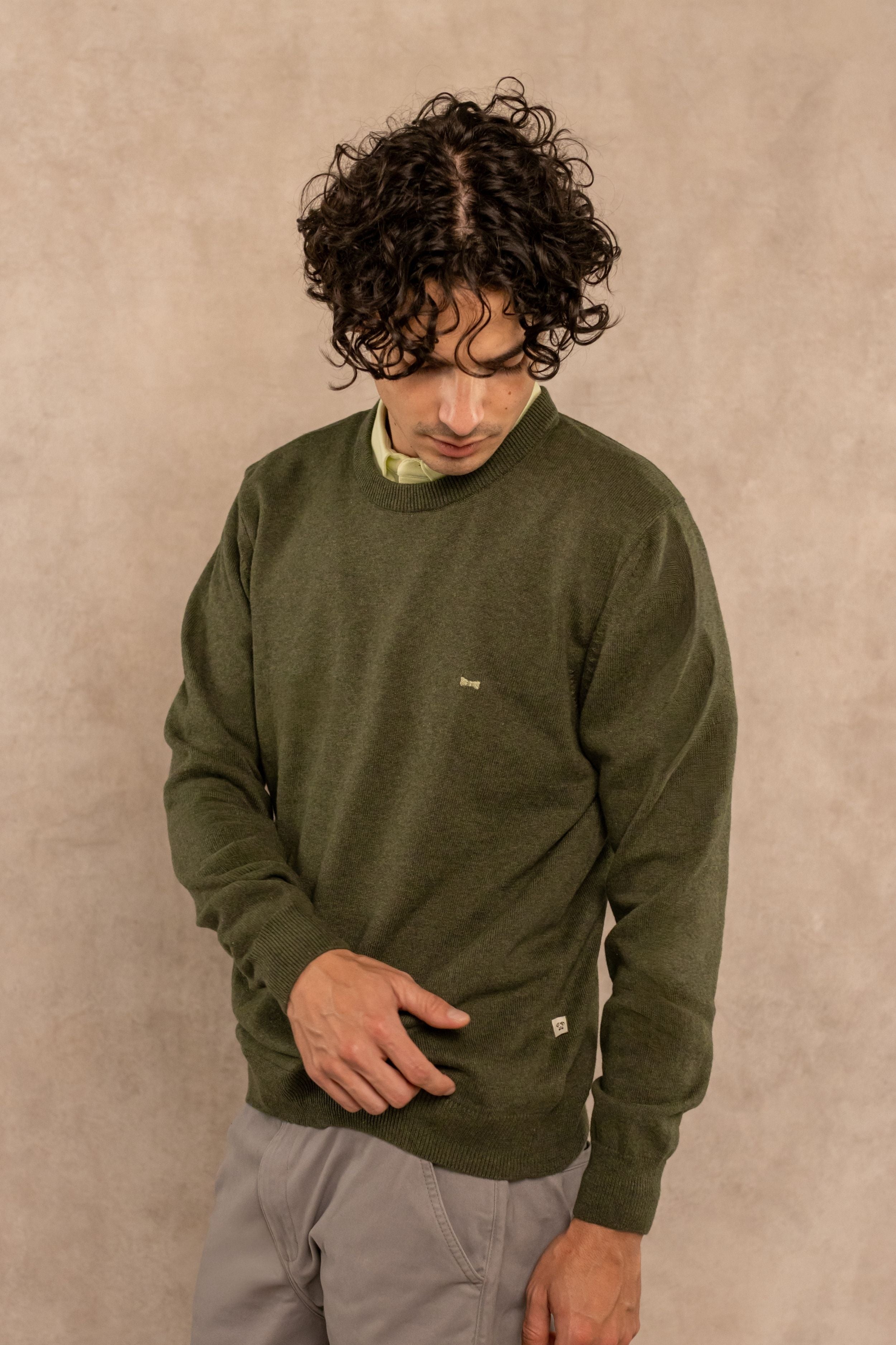 Sueter Algodon Peinado Cuello Redondo Verde Olivine
