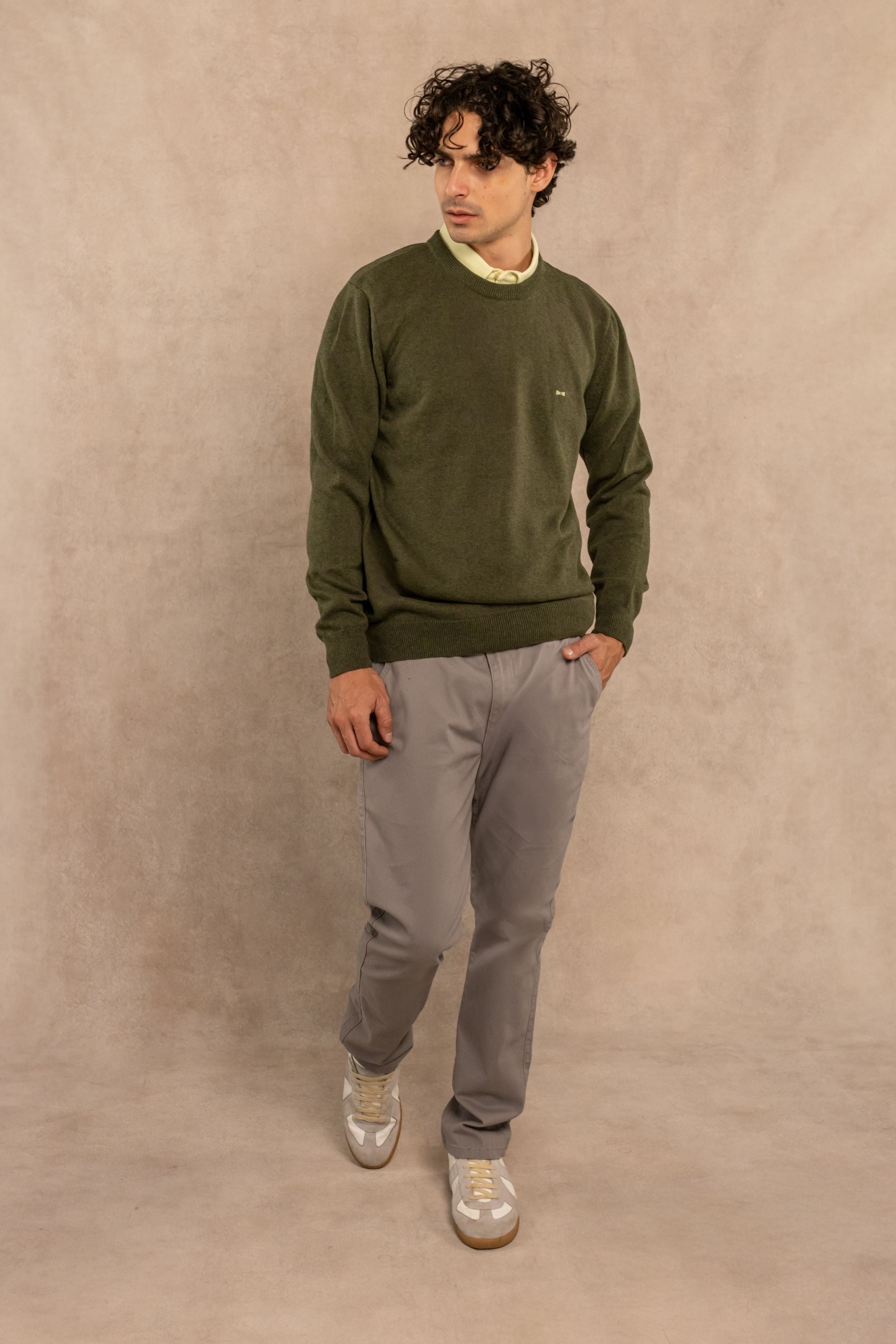 Sueter Algodon Peinado Cuello Redondo Verde Olivine