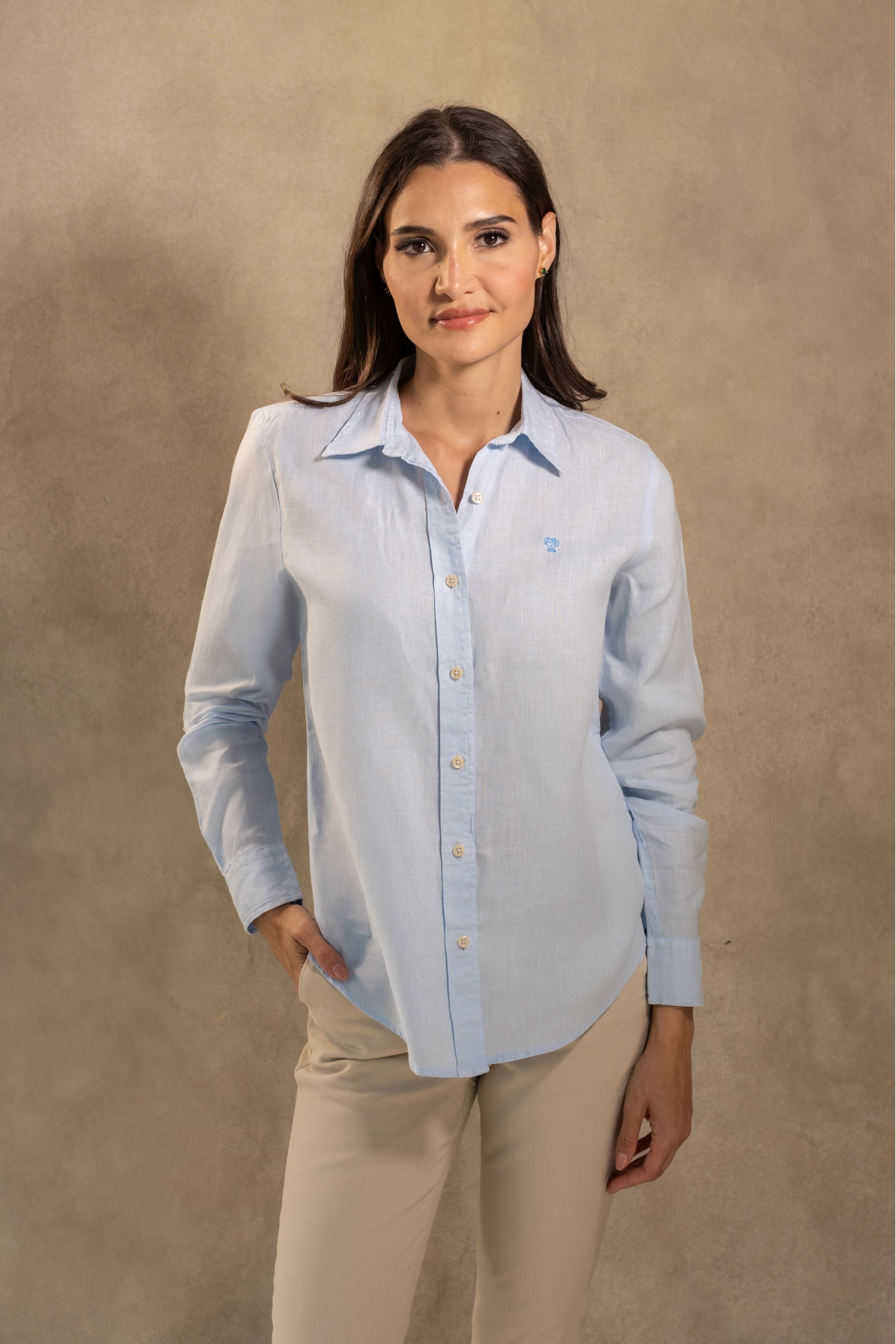 Camisa Lino De Mujer Azul Capri
