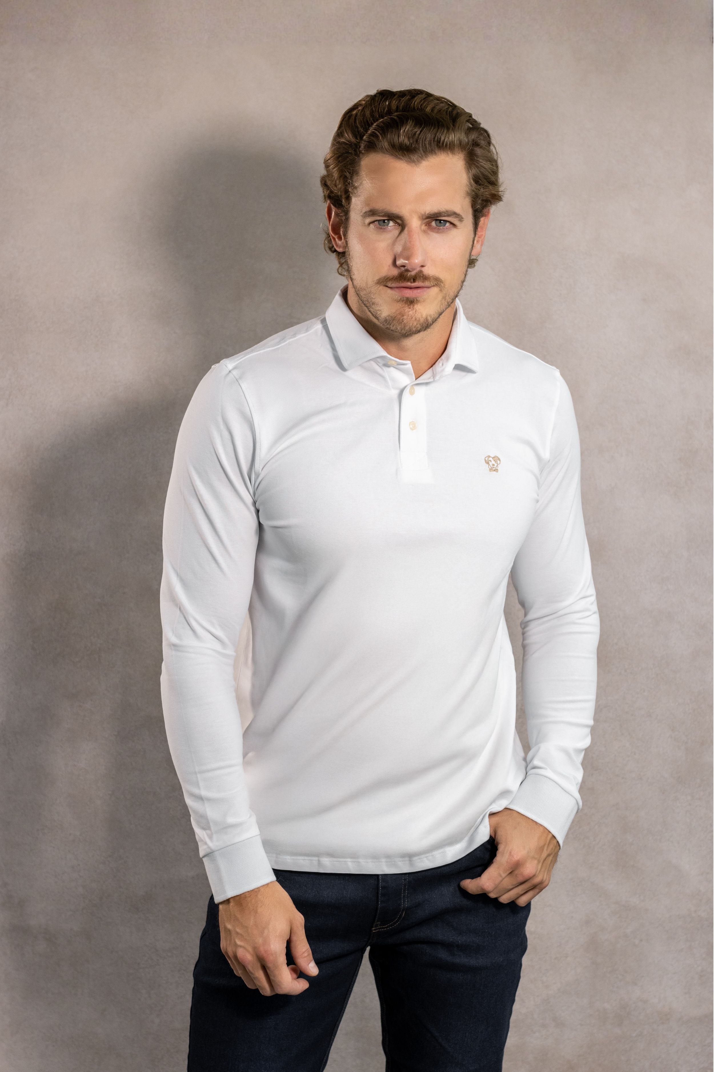 Polo Antimanchas Manga Larga Blanco