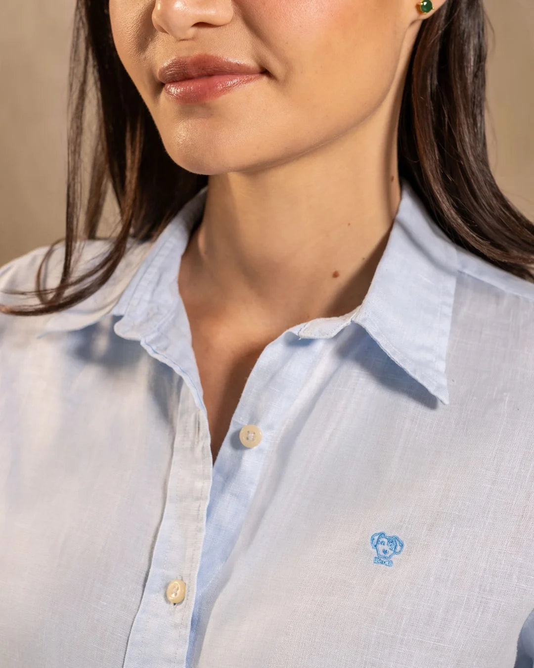 Camisa Lino De Mujer Azul Capri