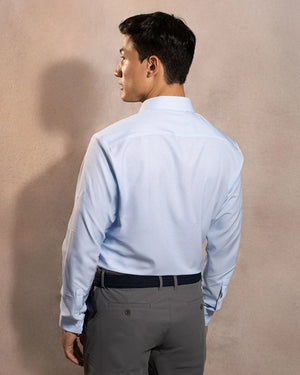 Camisa Performance cuadros azul claro antiarrugas para hombre marca DANTE tallaje regular fit foto espaldas