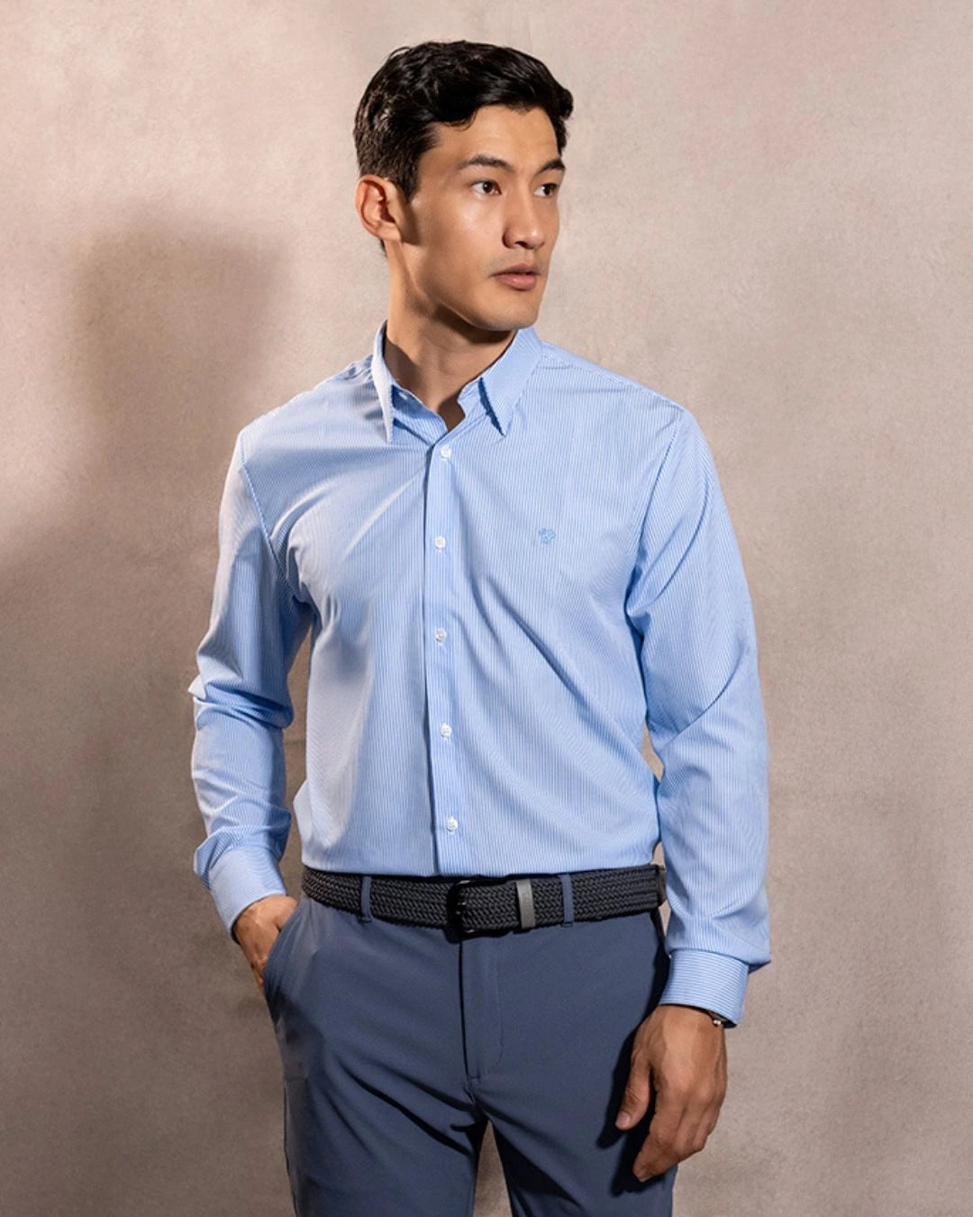 Camisa Performance rayas azul claro antiarrugas para hombre marca DANTE tallaje regular fit foto