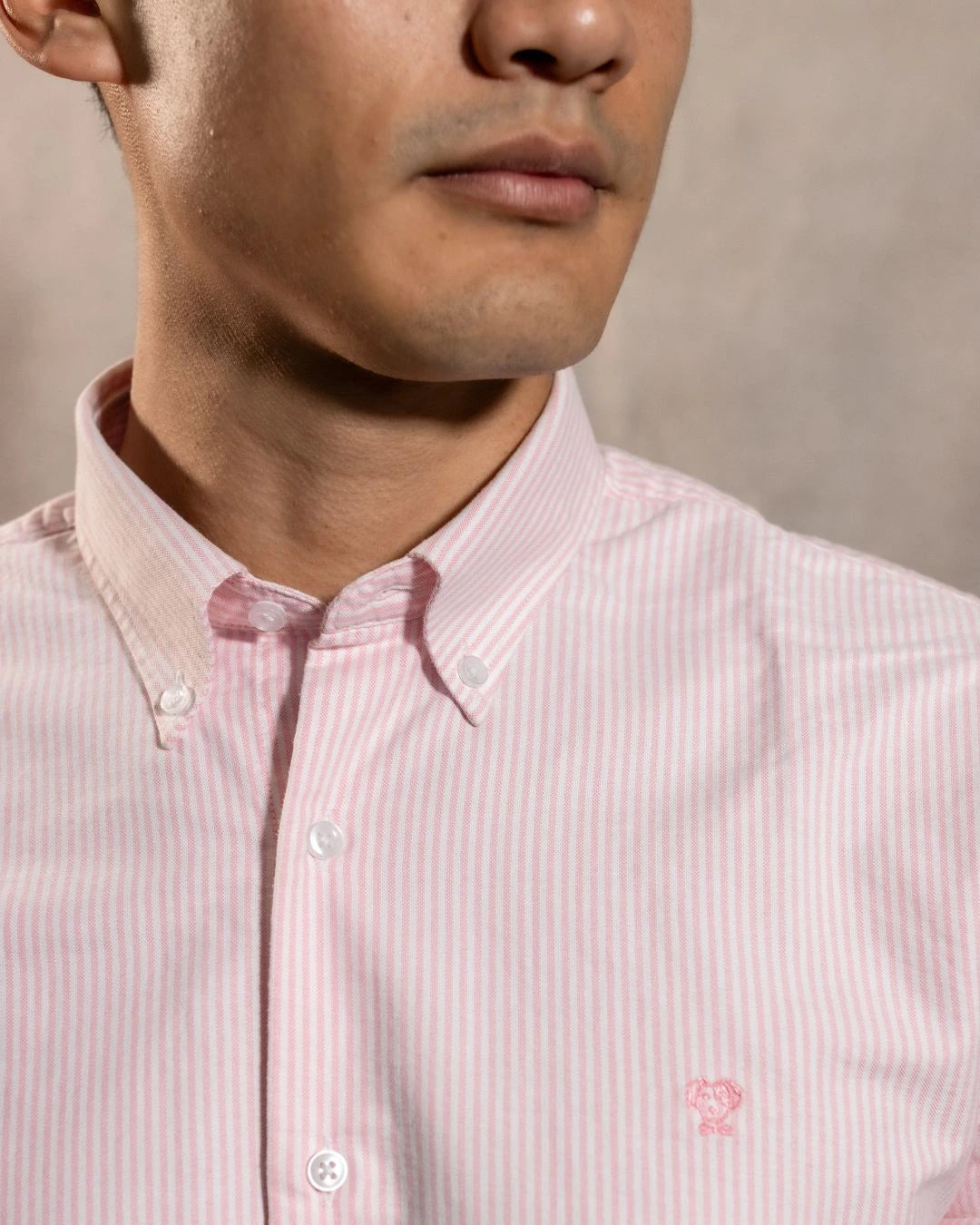 Camisa antimanchas Oxford Rayas Light Pink Columbia marca DANTE para hombre regular fit foto logo