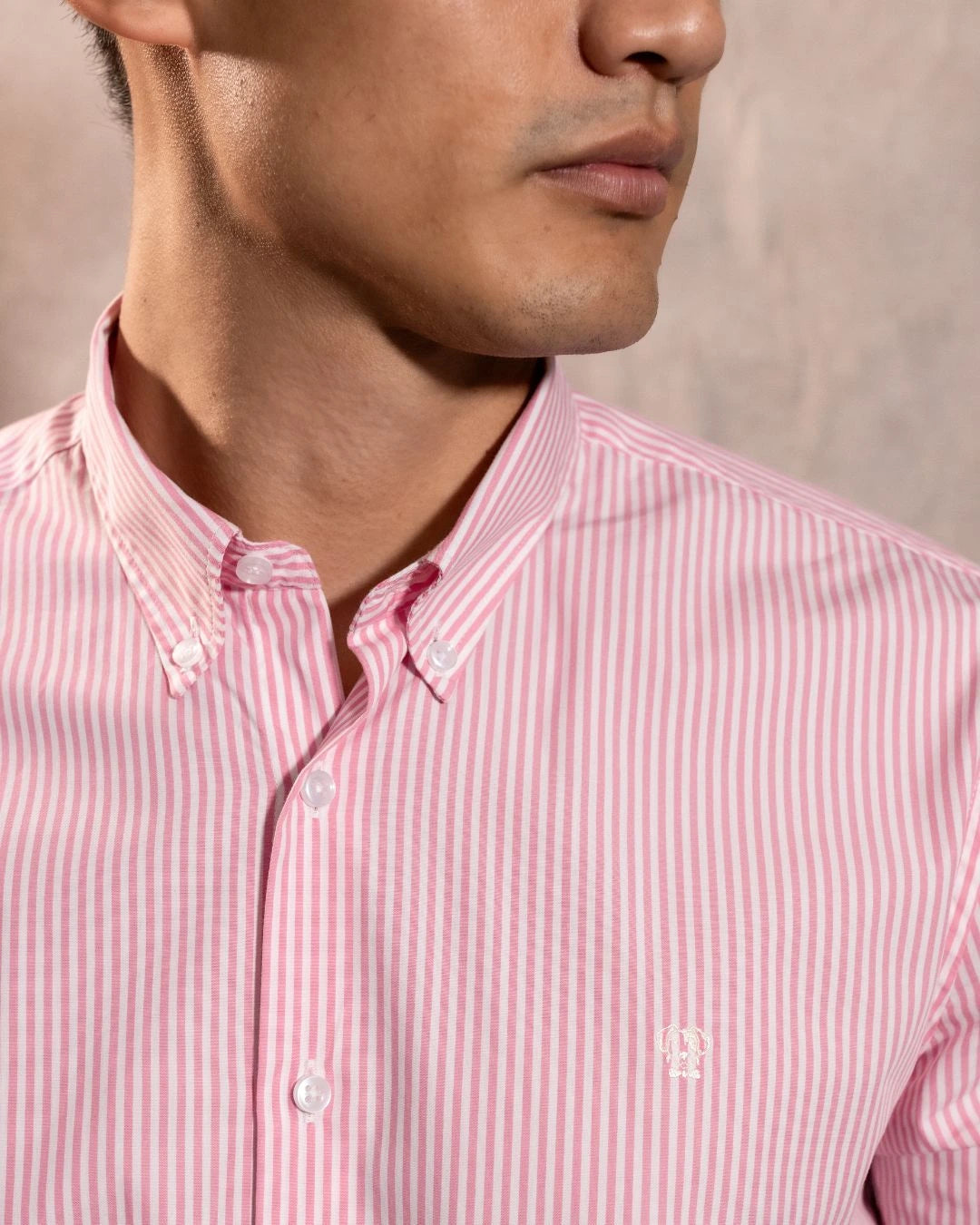 Camisa antimanchas Popelina Rayas Rosadas para hombre marca DANTE tallaje regular fit foto logo