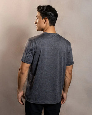 Camiseta Performance Gris Jaspe antiarrugas para hombre marca DANTE tallaje regular fit foto espaldas