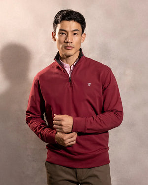 Halfzip Antimanchas Vinotinto para hombre marca DANTE tallaje regular fit foto modelo