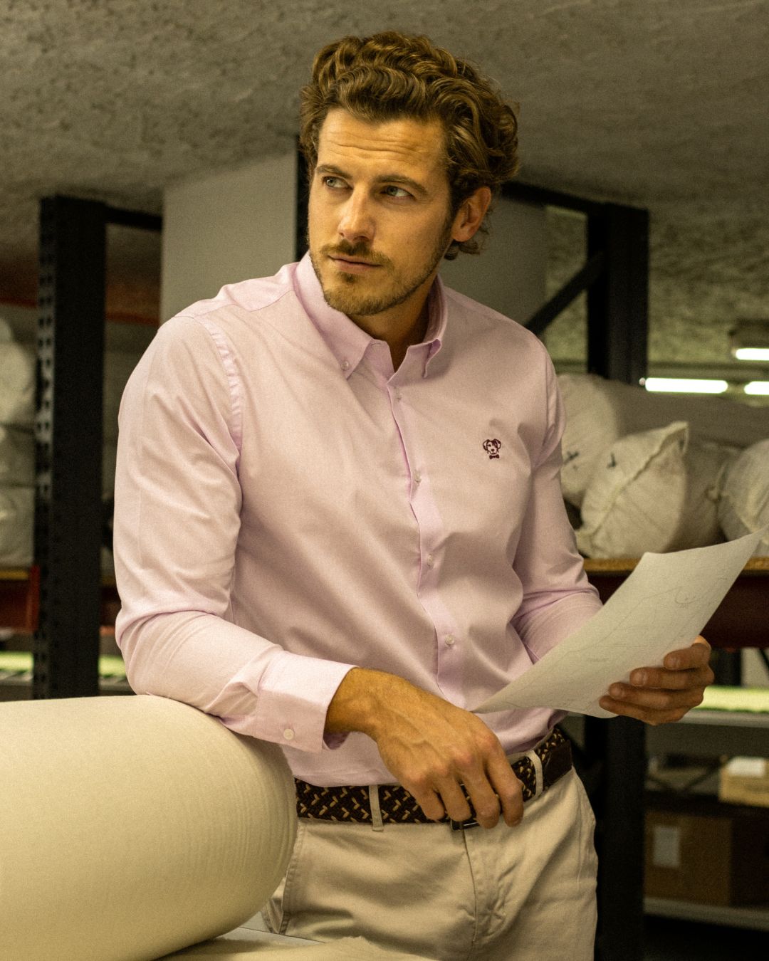 Camisa Antimanchas Popelina Light Pink Logo Burgundy - Talla Regular