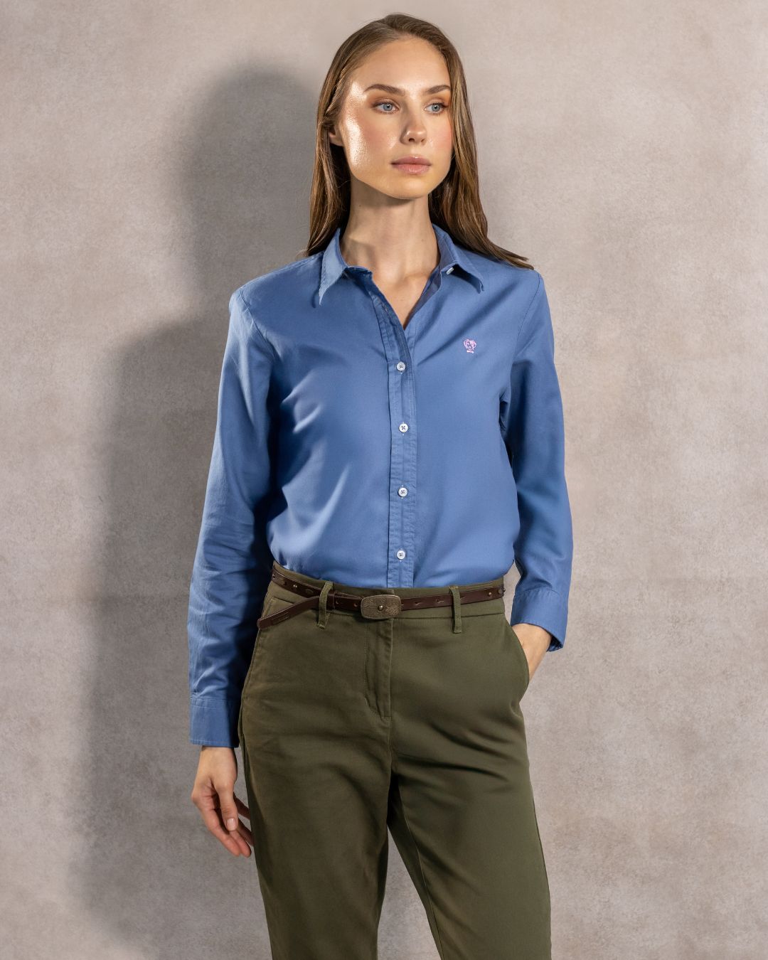 Camisa Antimanchas Oxford de Mujer Azul Chino - Talla Regular