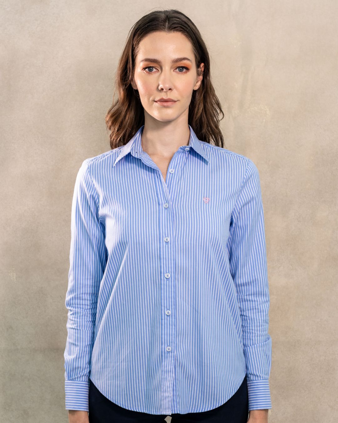 Camisa Antimanchas Oxford de Mujer Rayas Azul Princeton