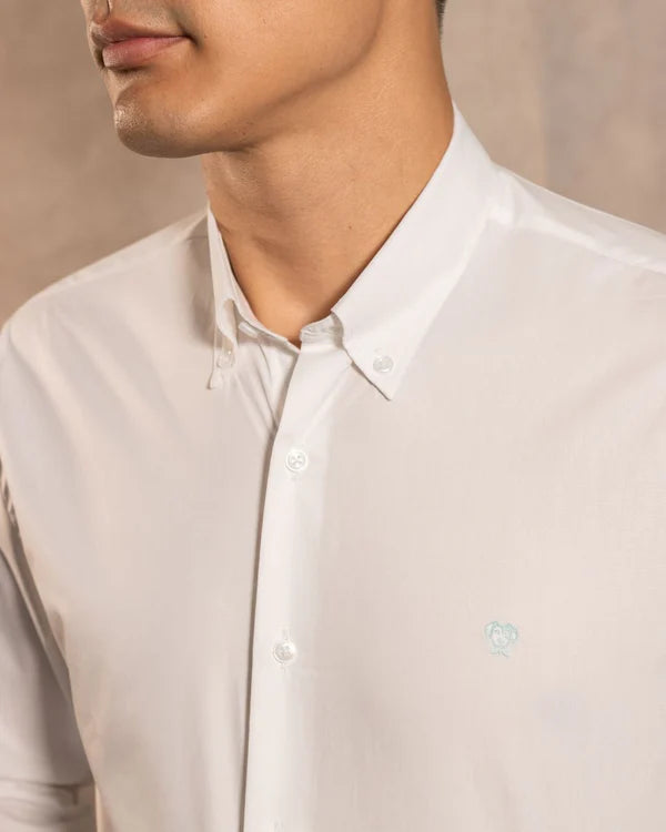 Camisa Antimanchas Popelina Blanco Logo Azul Claro
