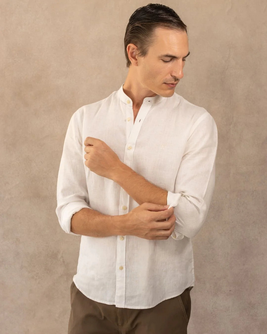 Camisa Antimanchas Lino Cuello Nerú Blanco