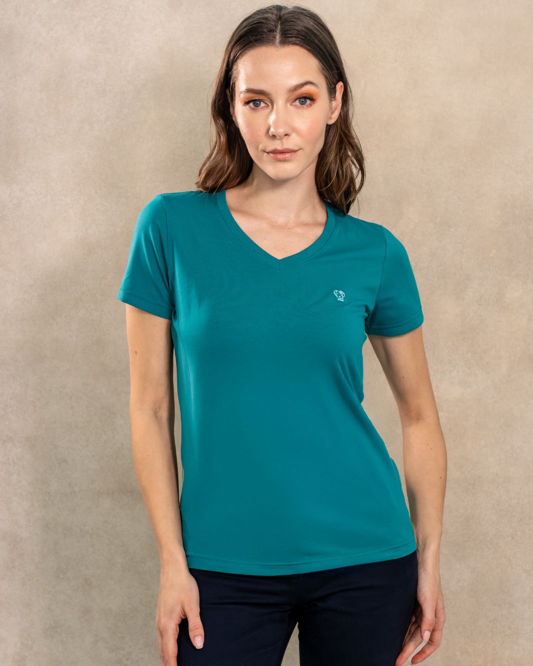T-Shirt Antimanchas Cuello V Verde Jade - Talla Regular