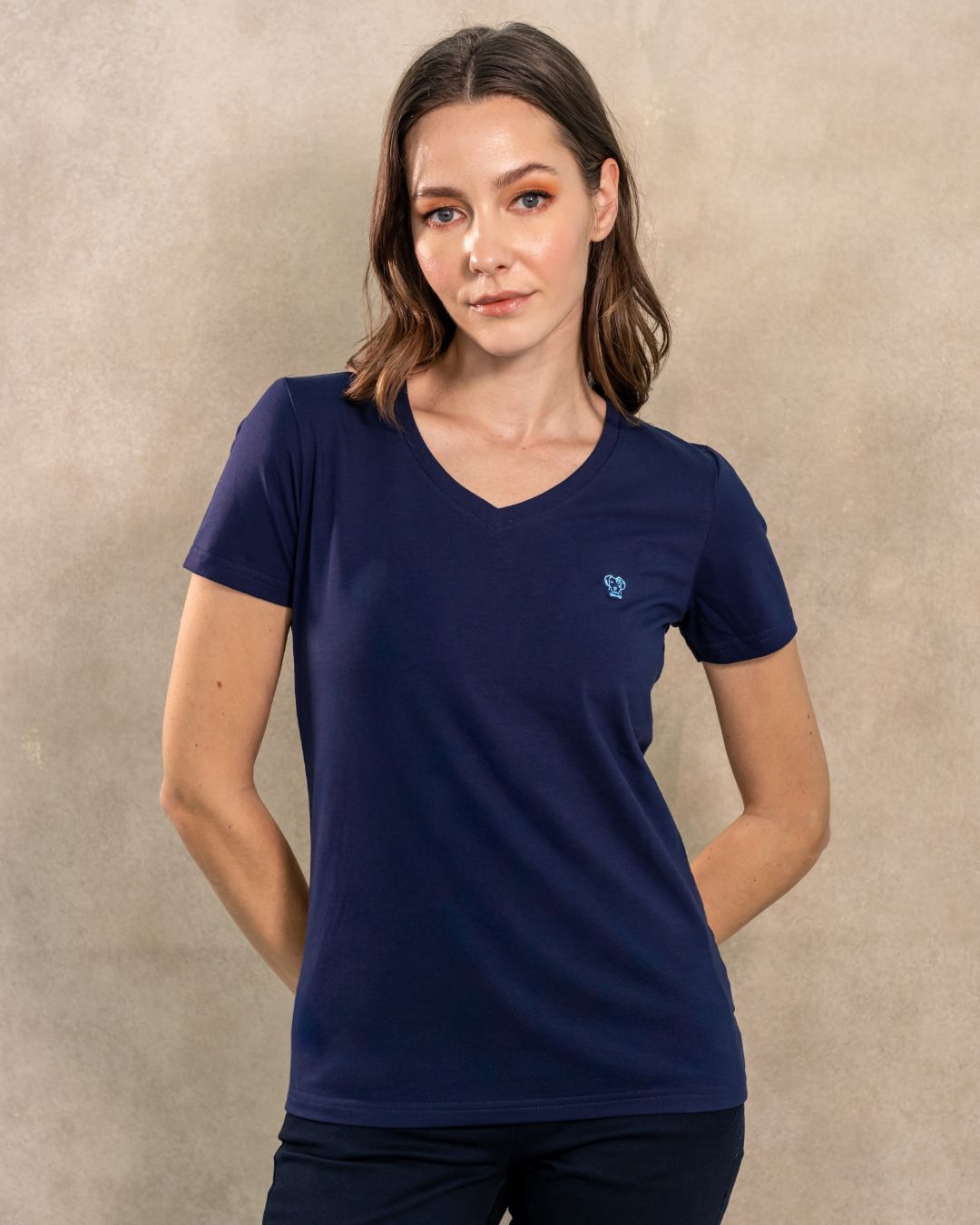 Camiseta Antimanchas Cuello V Azul Navy - Talla Regular