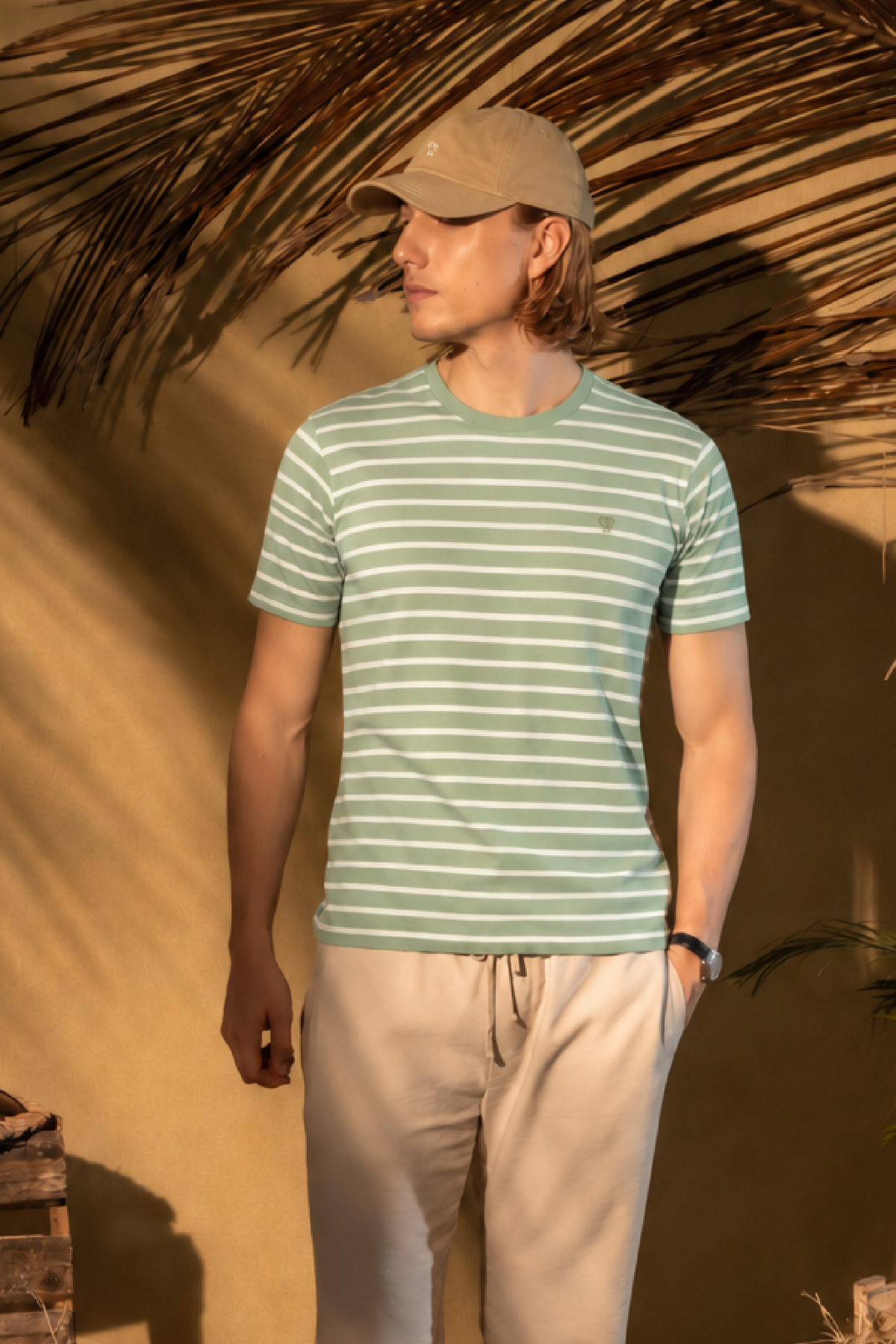 T-shirt Antimanchas Rayas Verde Sage