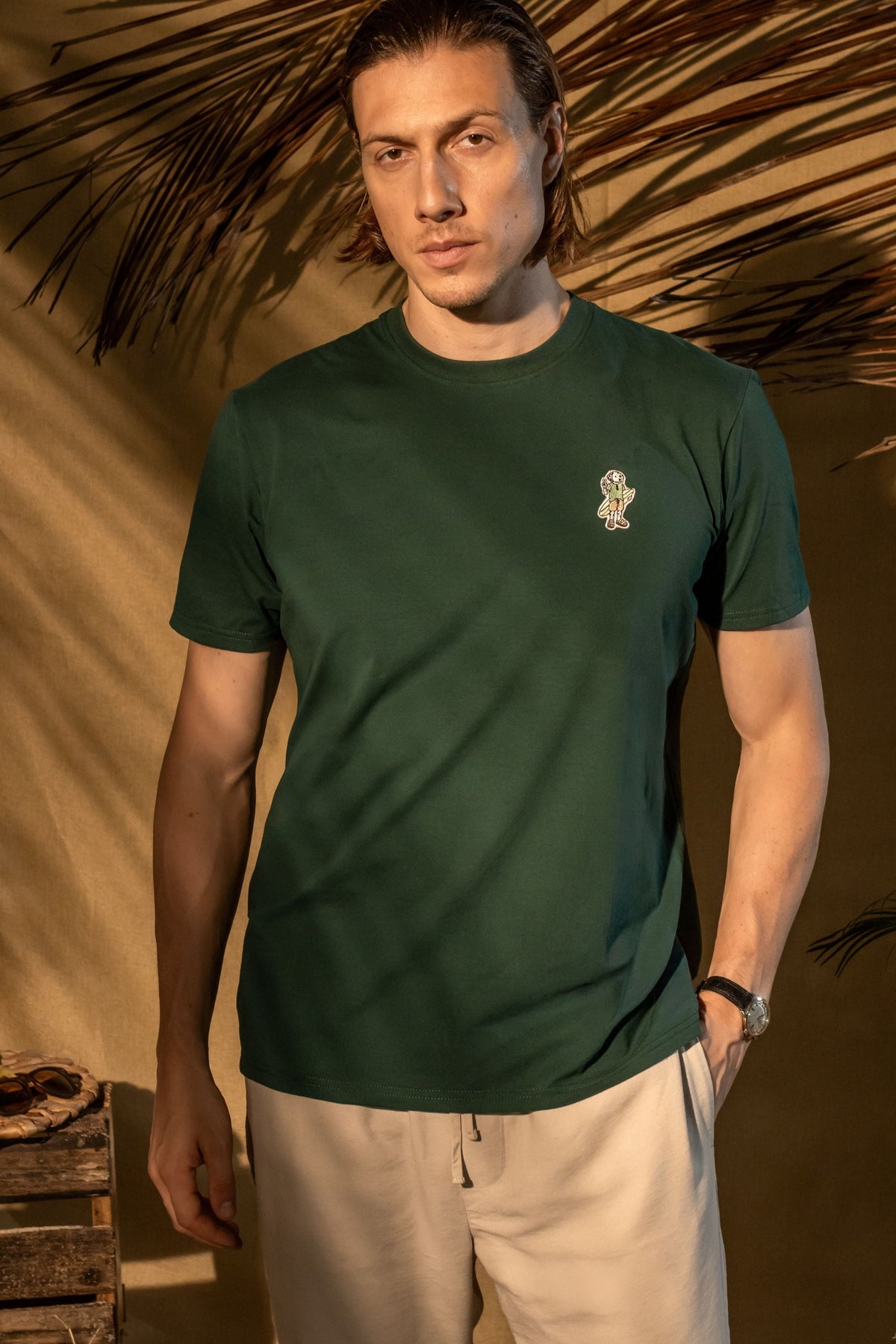 T-shirt Verde Esmeralda Aplique Surf