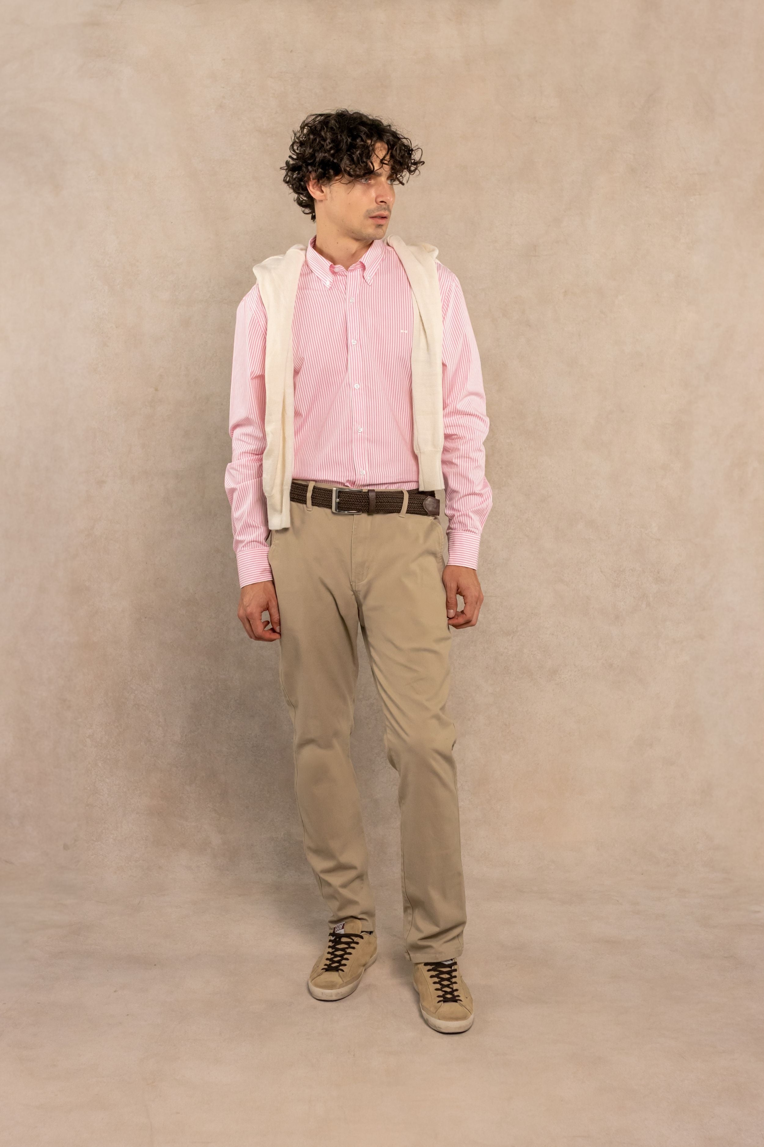 Camisa Antimanchas Popelina Rayas Rosadas Logo Combinado
