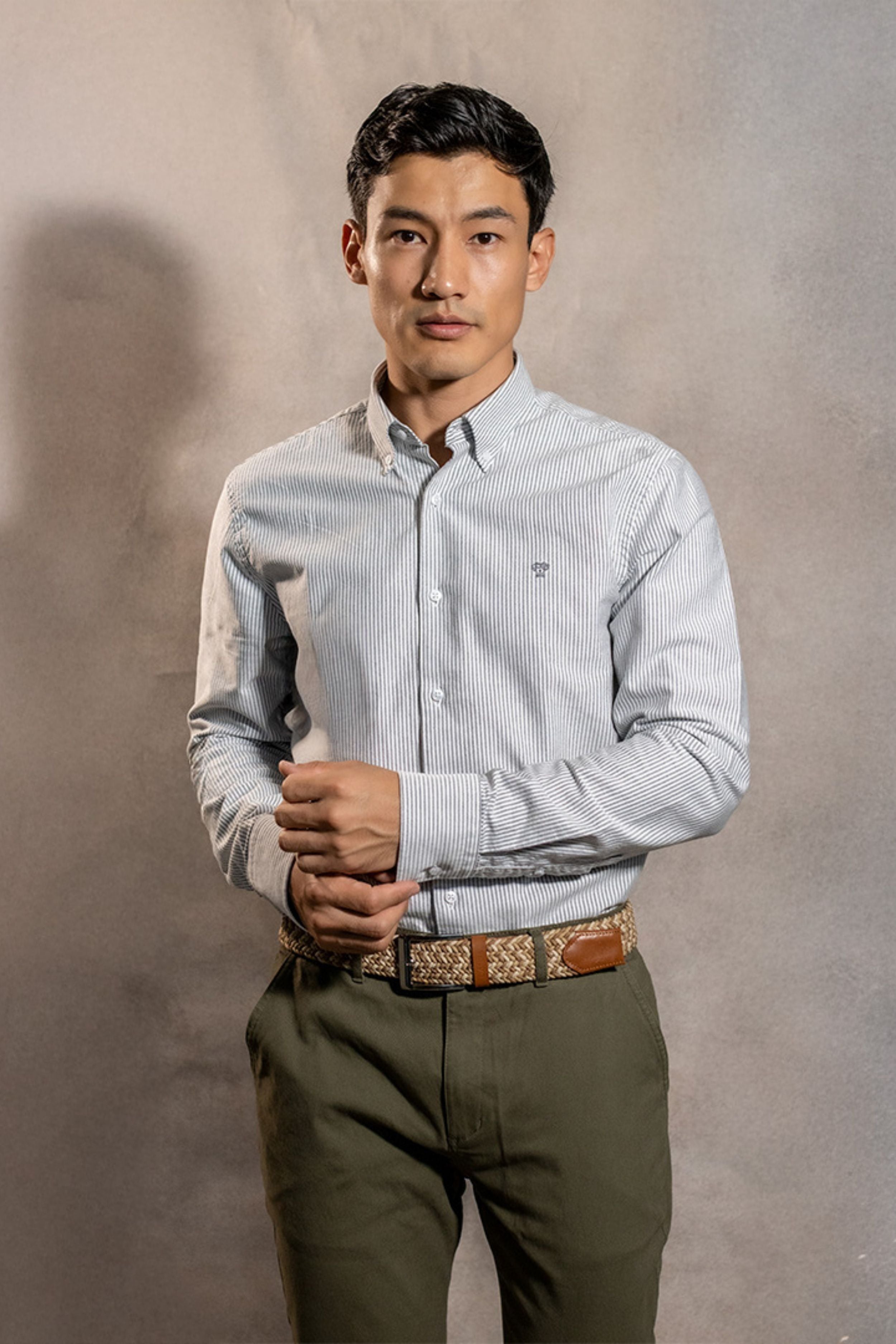 Camisa Antimanchas Oxford Rayas Dark Grey Cornell