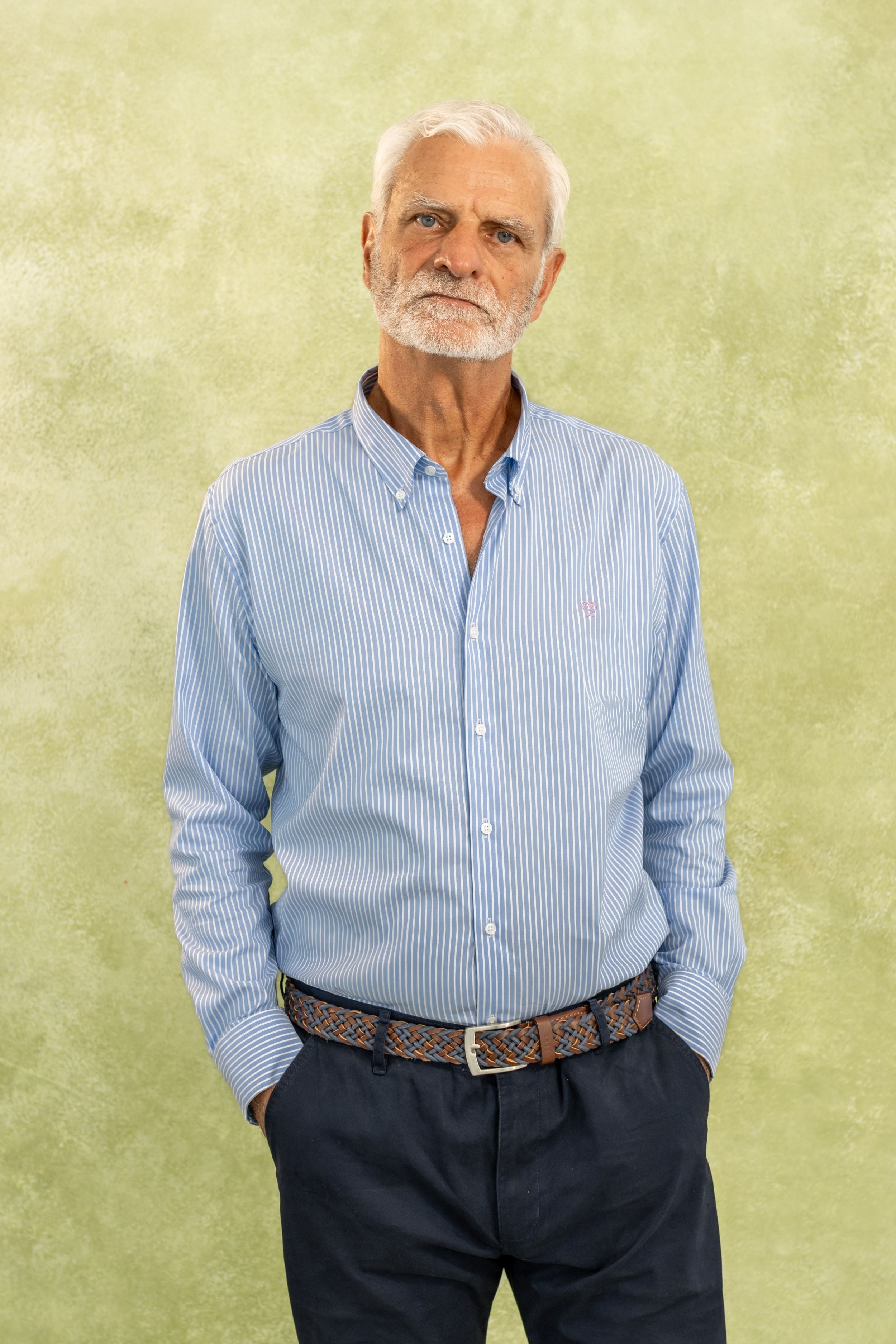 Camisa Antimanchas Oxford Rayas Azul Princeton Logo Rosado