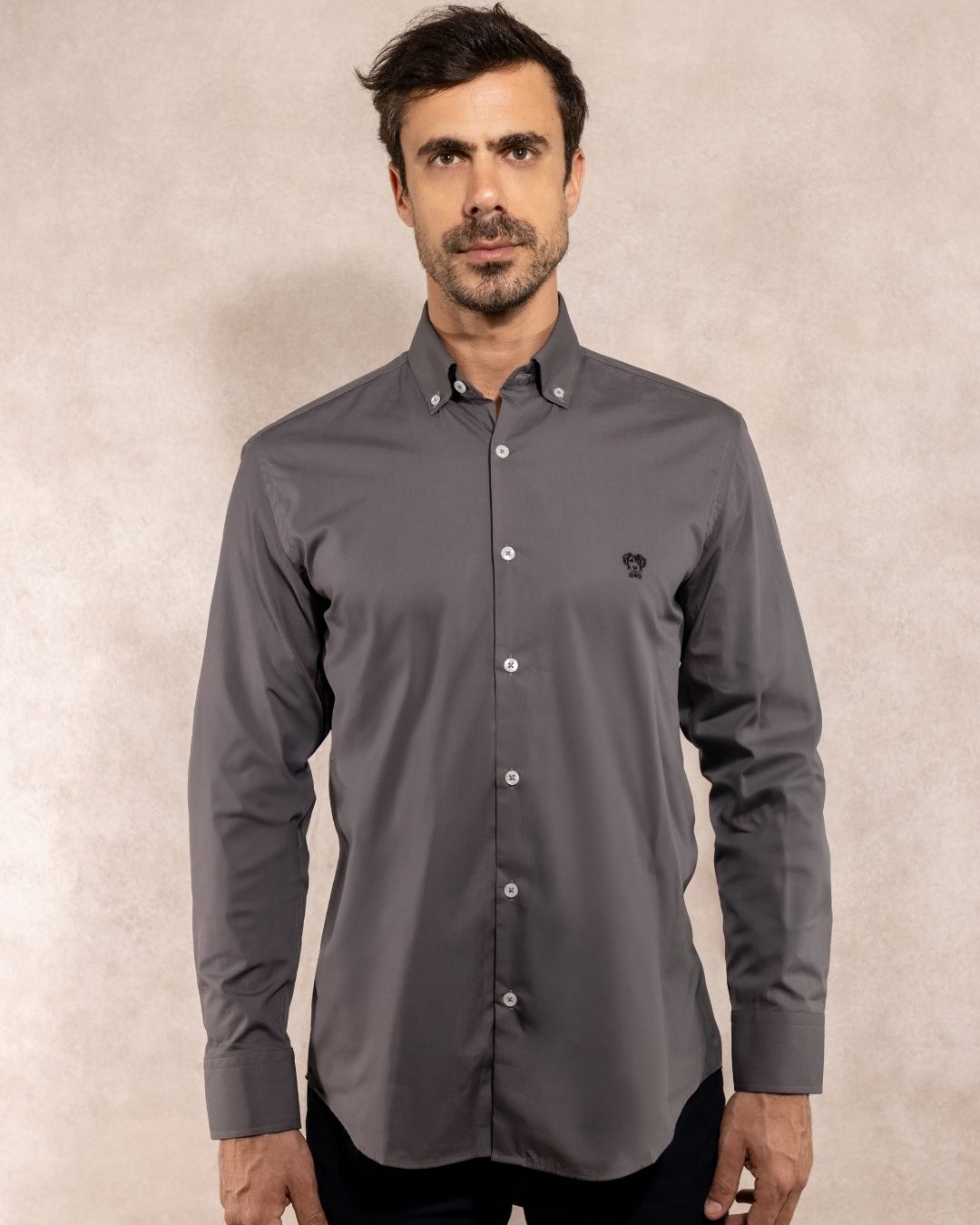 Camisa Antimanchas Popelina Gris Oscuro - Talla Regular