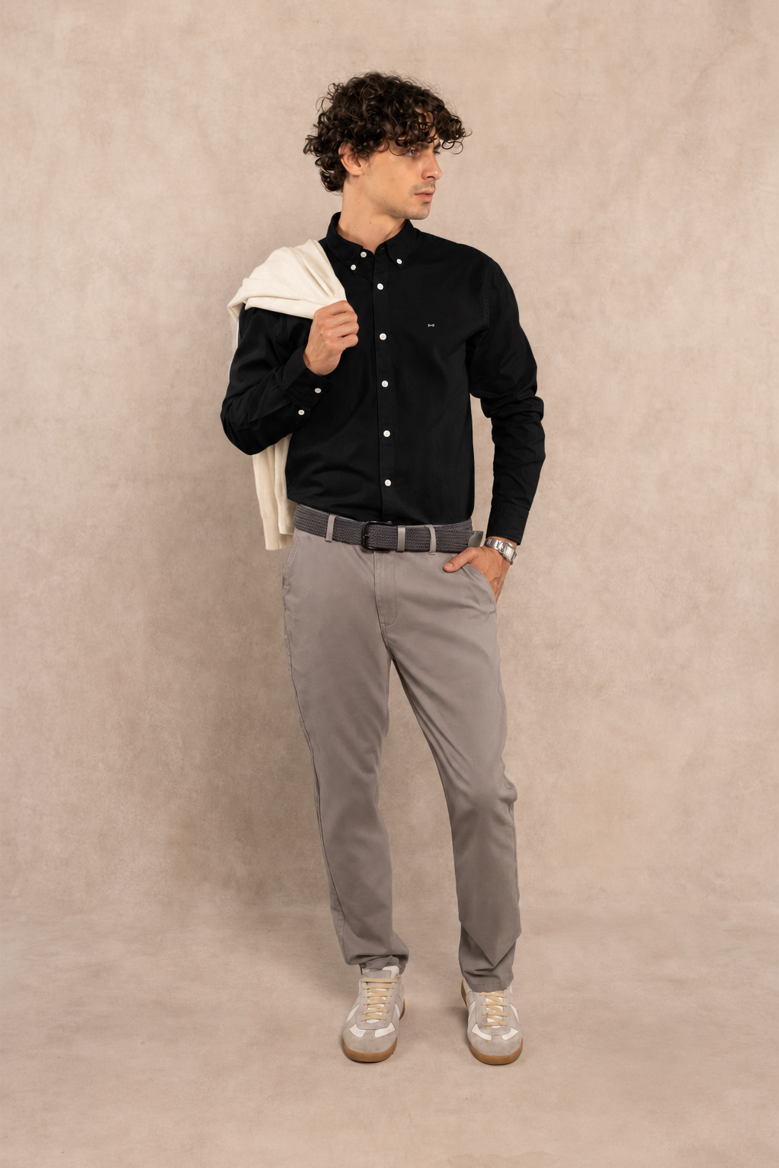 Camisa Antimanchas Popelina Negro Logo Gris Claro - Talla Regular