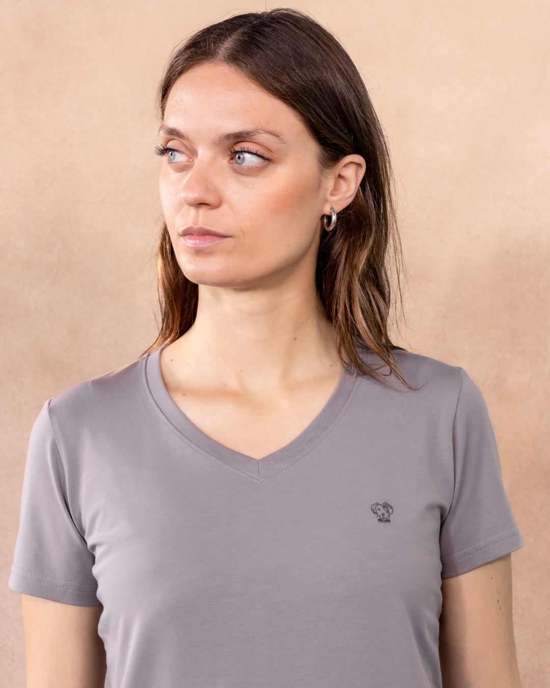 Camiseta Antimanchas  Cuello V Gris Claro - Talla Regular