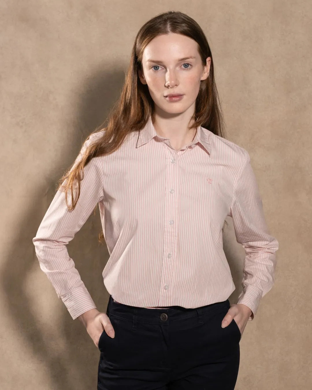Camisa Antimanchas de Mujer Popelina Rayas Rosadas