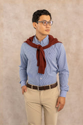 Camisa Performance Antiarrugas Rayas Azul Oscuro