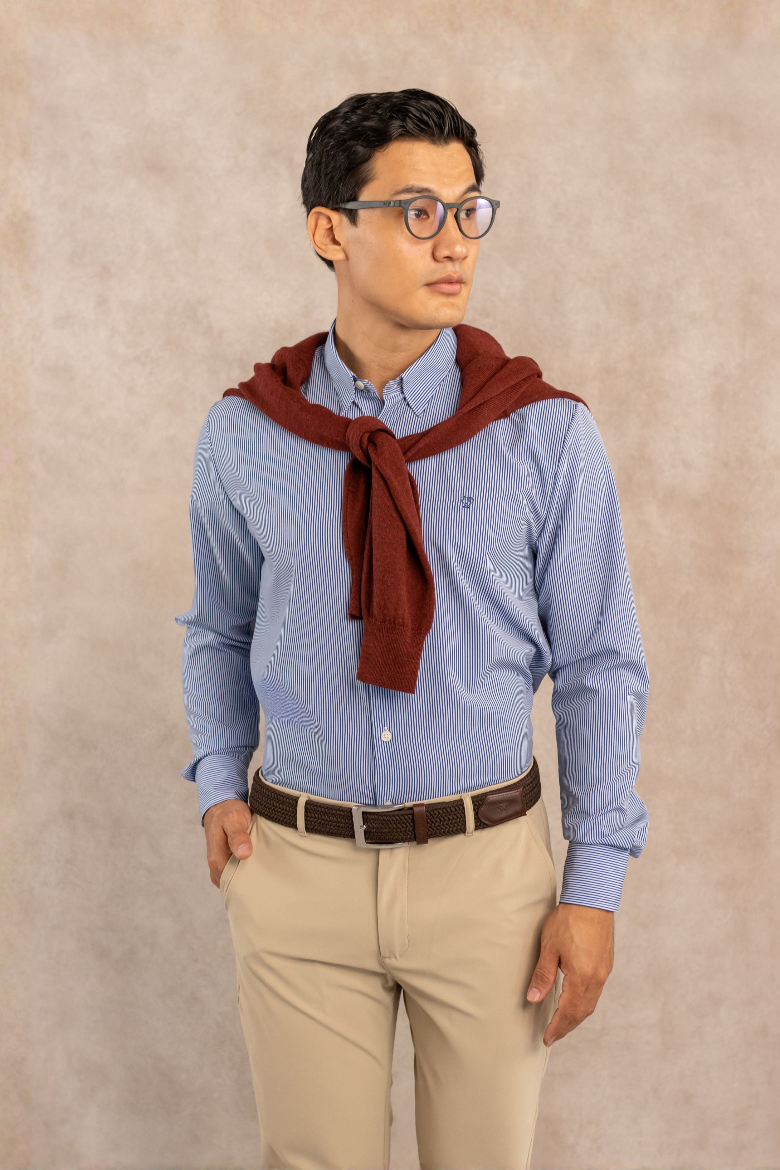 Camisa Performance Antiarrugas Rayas Azul Oscuro