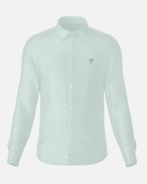 Camisa Performance Verde Sage antiarrugas para hombre marca DANTE tallaje regular fit foto mockup