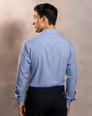 Camisa Performance cuadros azul oscuro antiarrugas para hombre marca DANTE tallaje regular fit foto espaldas