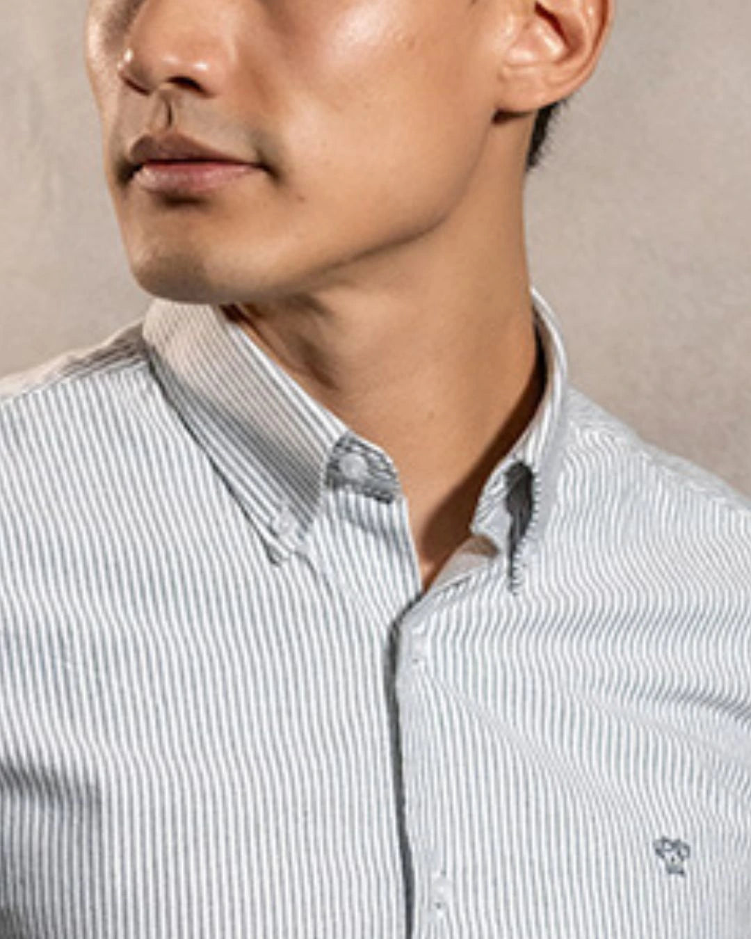 Camisa antimanchas Oxford Rayas Dark Grey Cornell marca DANTE para hombre regular fit foto  logo