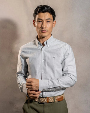 Camisa Antimanchas Oxford Rayas Dark Grey Cornell