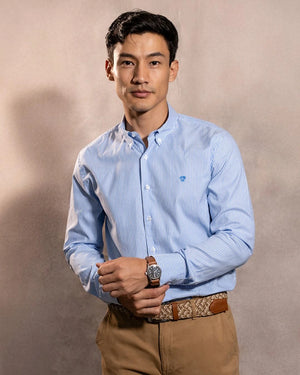 Camisa Antimanchas Oxford Rayas Azul Yale Logo Azul