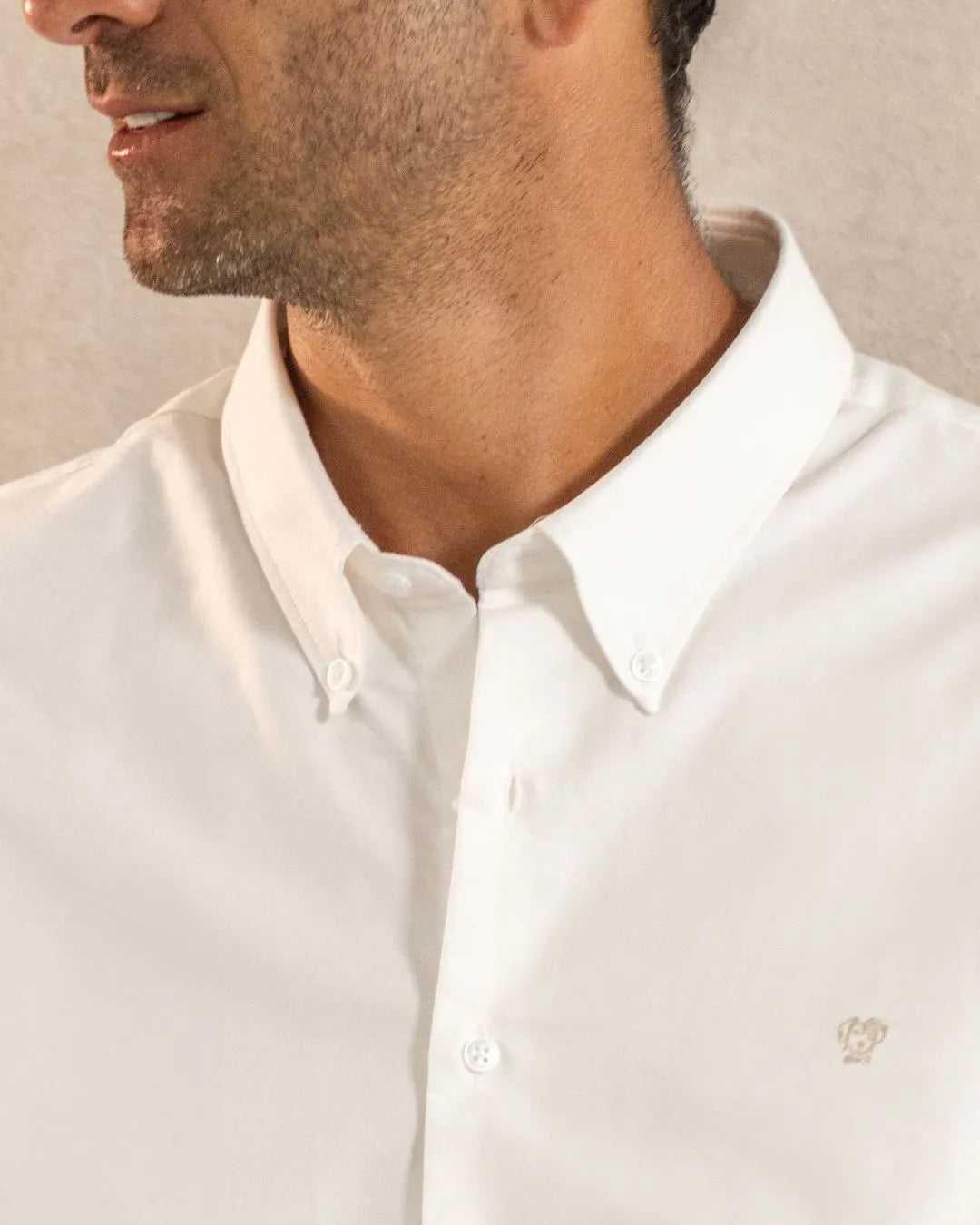 Camisa antimanchas Oxford blanca logo beige marca DANTE para hombre regular fit foto  logo