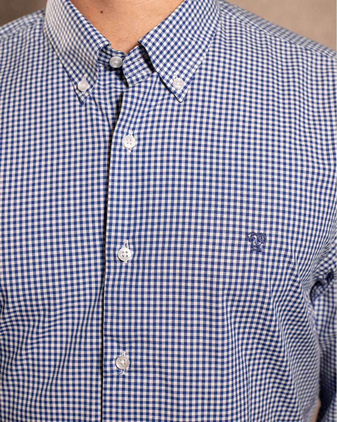 Camisa antimanchas Popelina Cuadros Azul Oscuro Berna para hombre marca DANTE tallaje regular fit foto logo