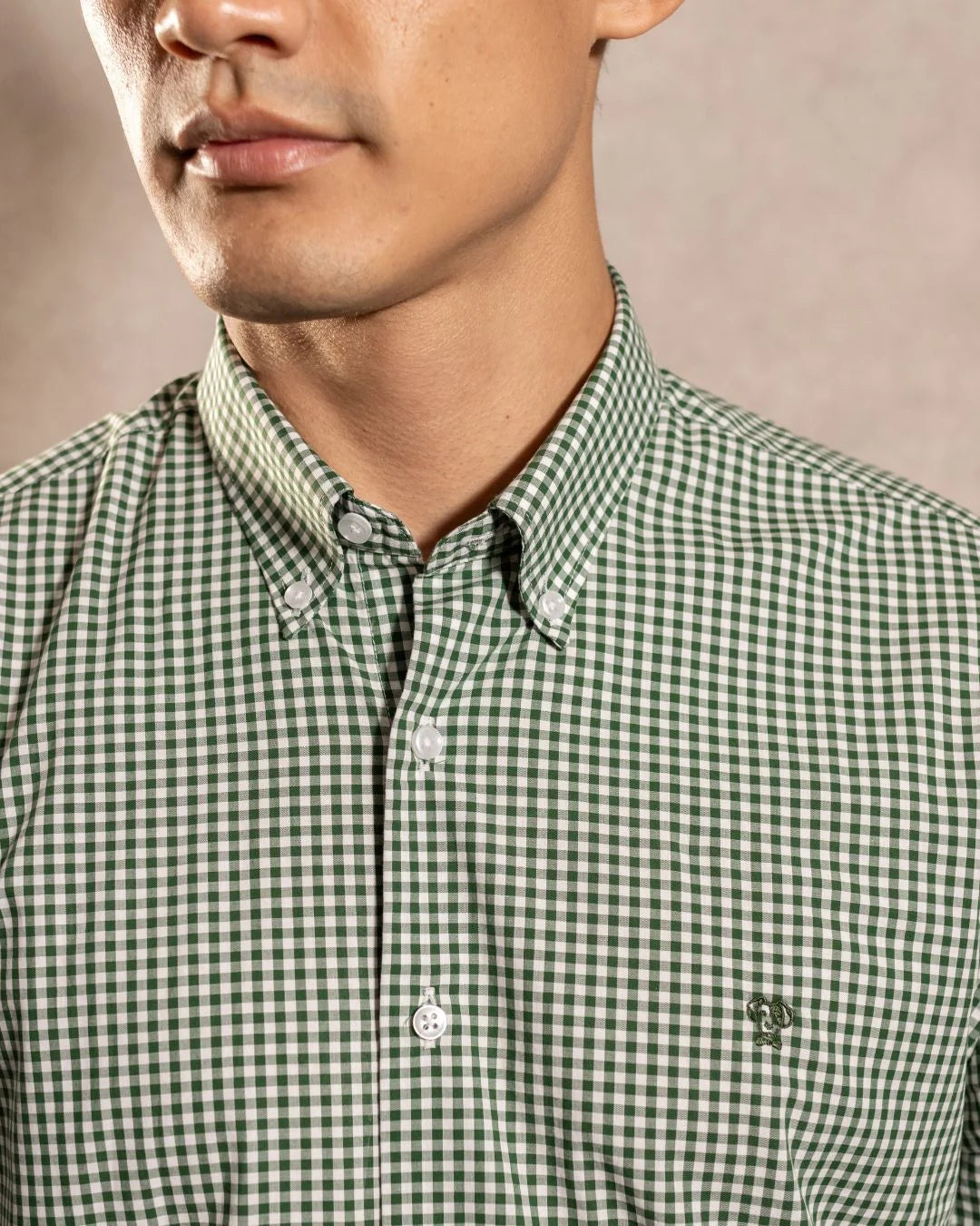 Camisa Antimanchas Popelina Cuadros Verde Oscuro Lugano