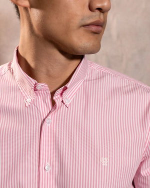 Camisa antimanchas Popelina Rayas Rosadas para hombre marca DANTE tallaje regular fit foto logo