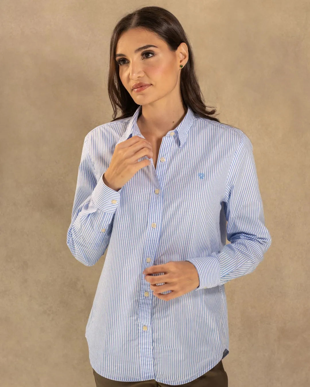 Camisa Antimanchas de Mujer Popelina Rayas Azul Yale